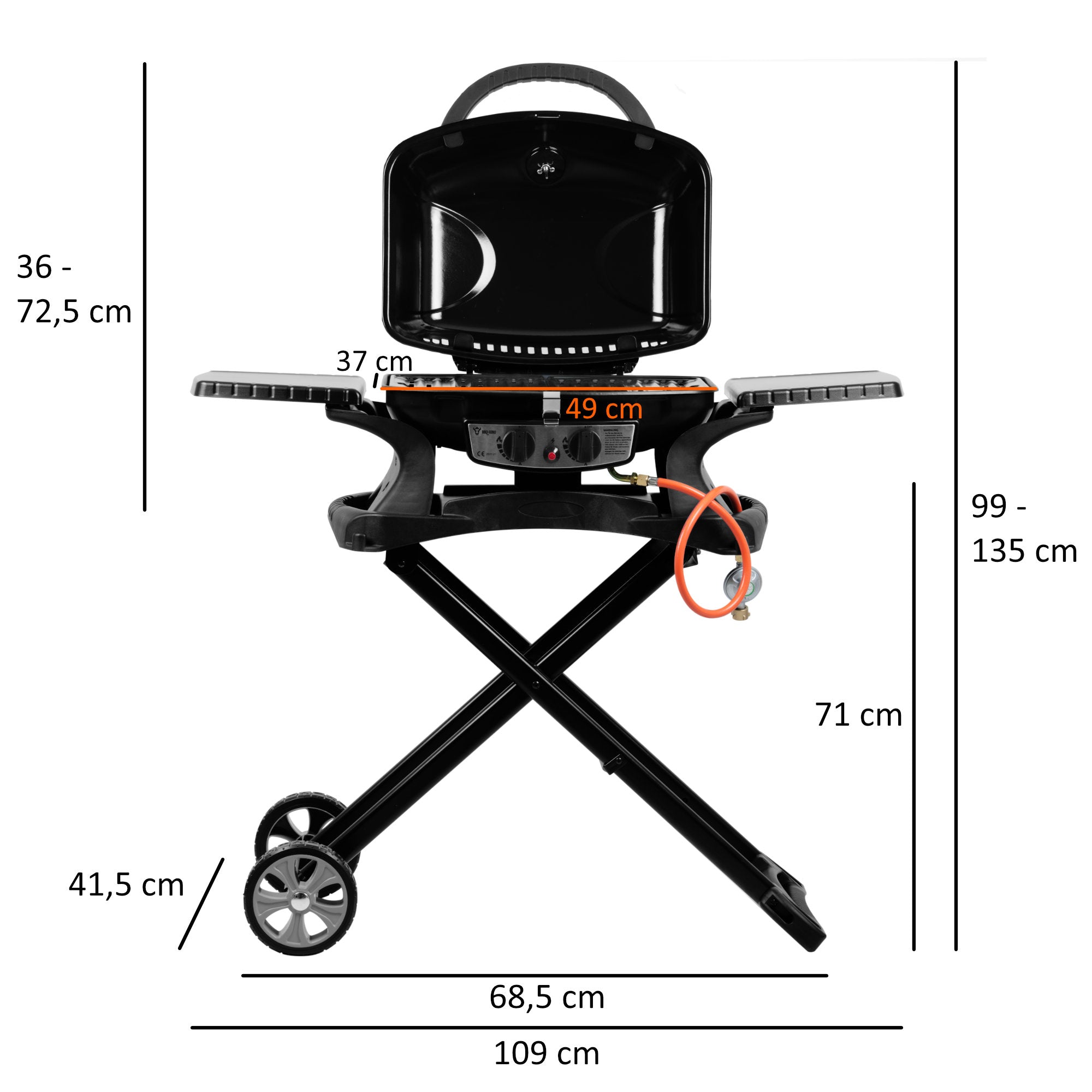 Tabletop gas grill, 2 burners, portable, incl. grill table