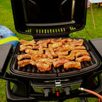 Barbecue à gaz de table, 2 brûleurs, portable, avec table de cuisson.