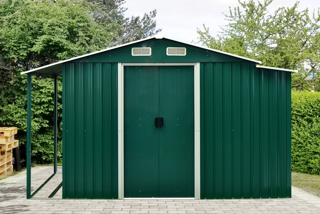 Extension d'abri de jardin, 303 x 156/146 x 42 cm, vert sapin, compatible avec GEHA4