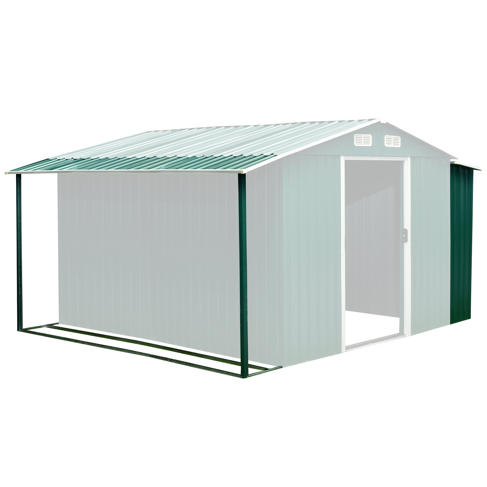 Extension d'abri de jardin, 303 x 156/146 x 42 cm, vert sapin, compatible avec GEHA4