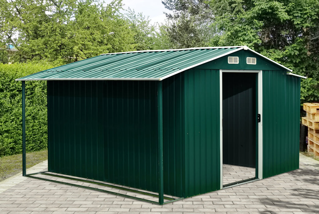 Extension d'abri de jardin, 303 x 156/146 x 42 cm, vert sapin, compatible avec GEHA4