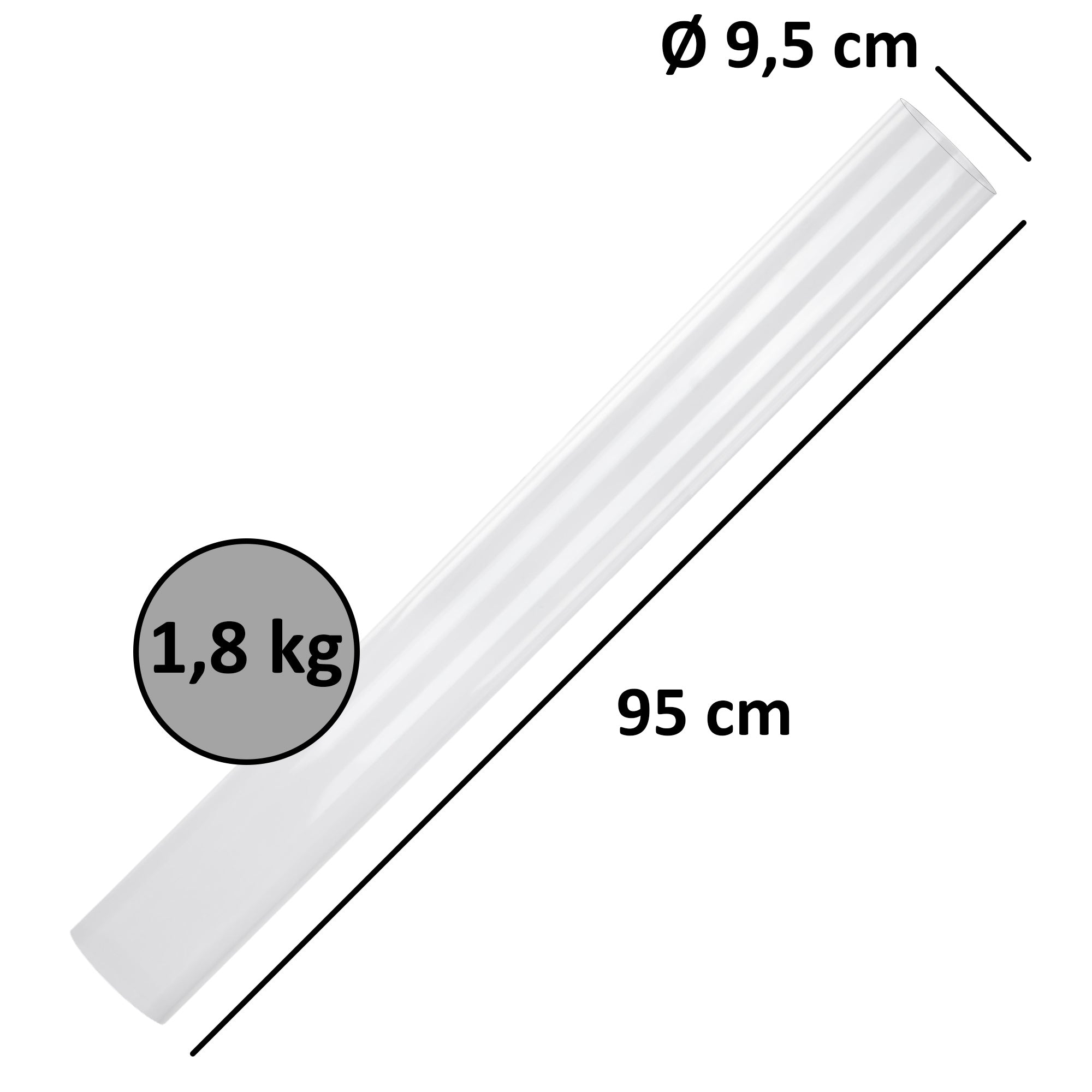Tube en verre pour tube à feu, Ø 9,5 x (H) 95 cm, verre de rechange