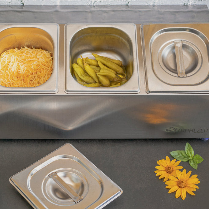 Ingredient container, stainless steel, removable lid, with rubber feet