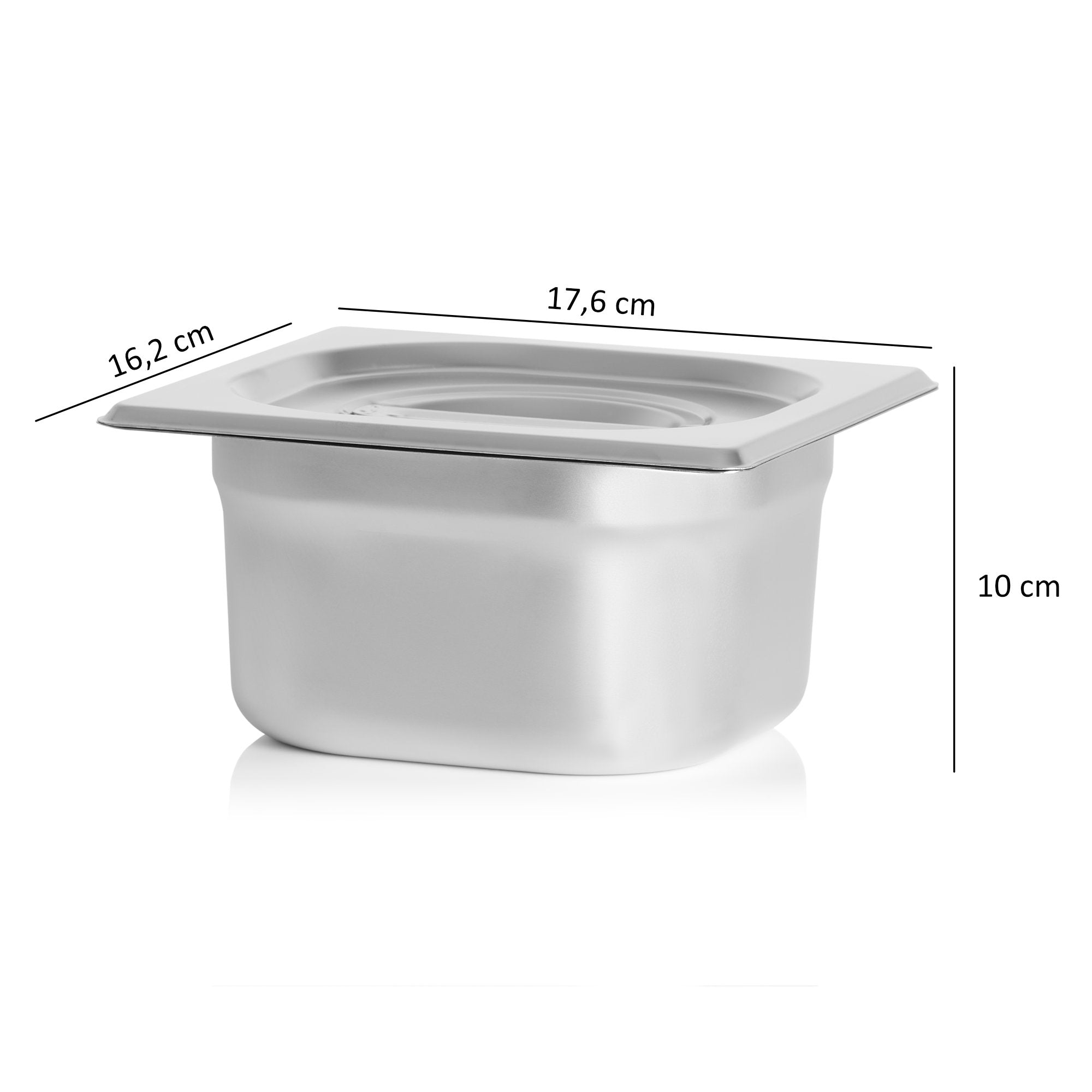 Ingredient container, stainless steel, removable lid, with rubber feet