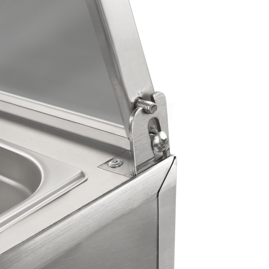 Récipient à ingrédients en acier inoxydable, couvercle à charnière, avec pieds en caoutchouc