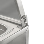 Ingredient container, stainless steel, hinged lid, with rubber feet
