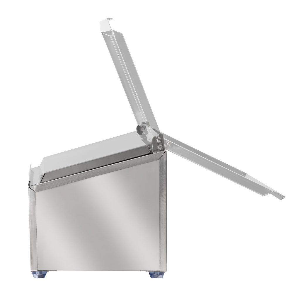 Récipient à ingrédients en acier inoxydable, couvercle à charnière, avec pieds en caoutchouc