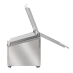 Ingredient container, stainless steel, hinged lid, with rubber feet