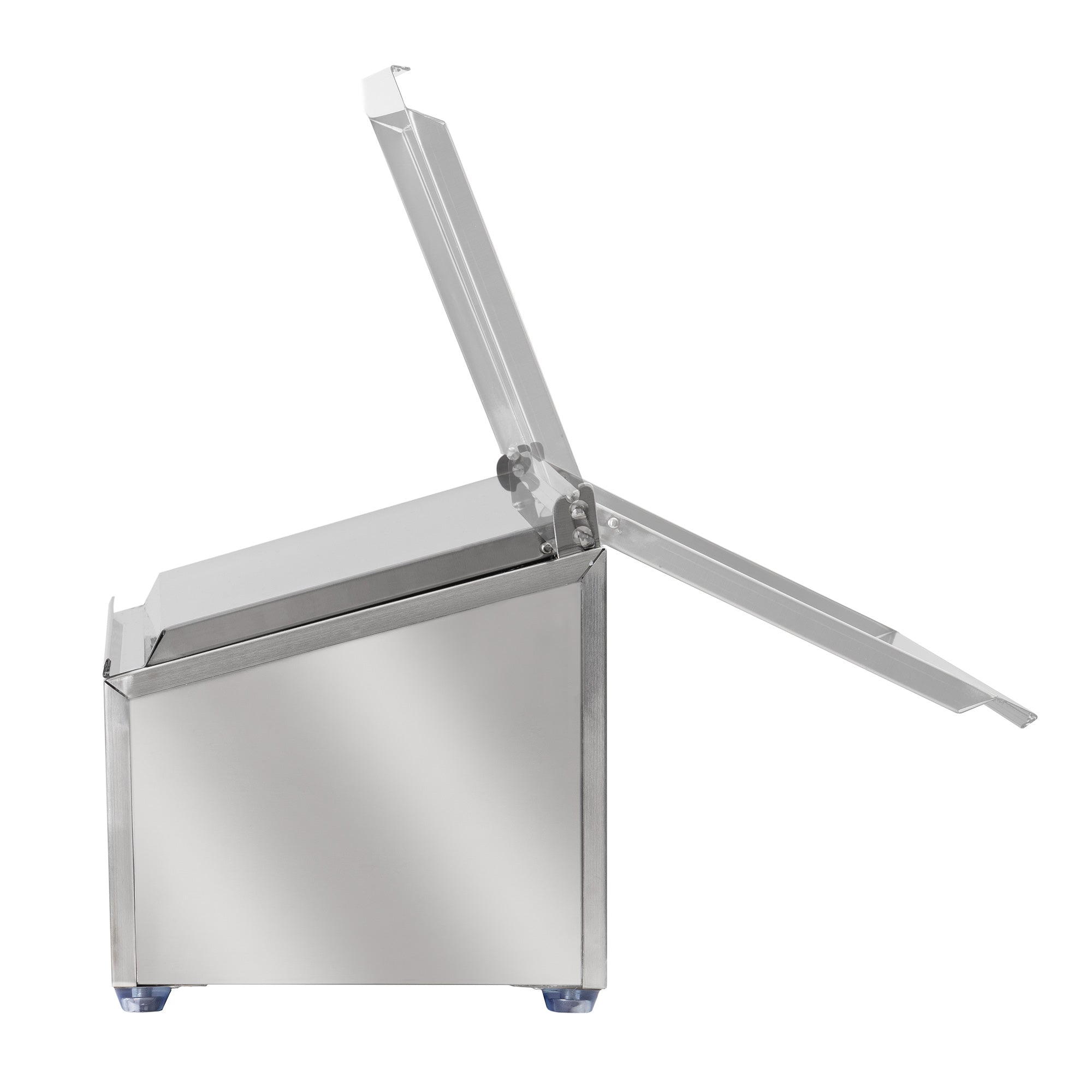 Récipient à ingrédients en acier inoxydable, couvercle à charnière, avec pieds en caoutchouc