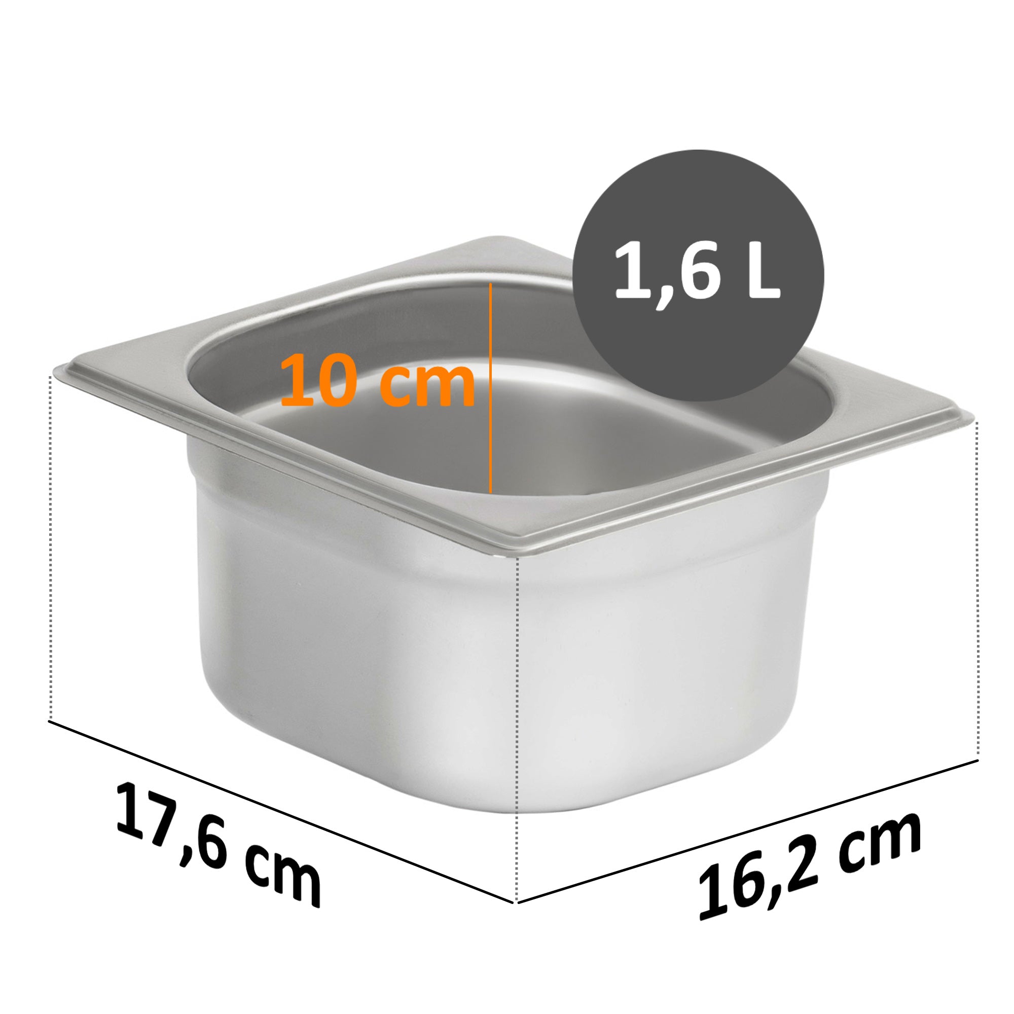 Ingredient container, stainless steel, hinged lid, with rubber feet