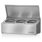 Ingredient container, stainless steel, hinged lid, with rubber feet