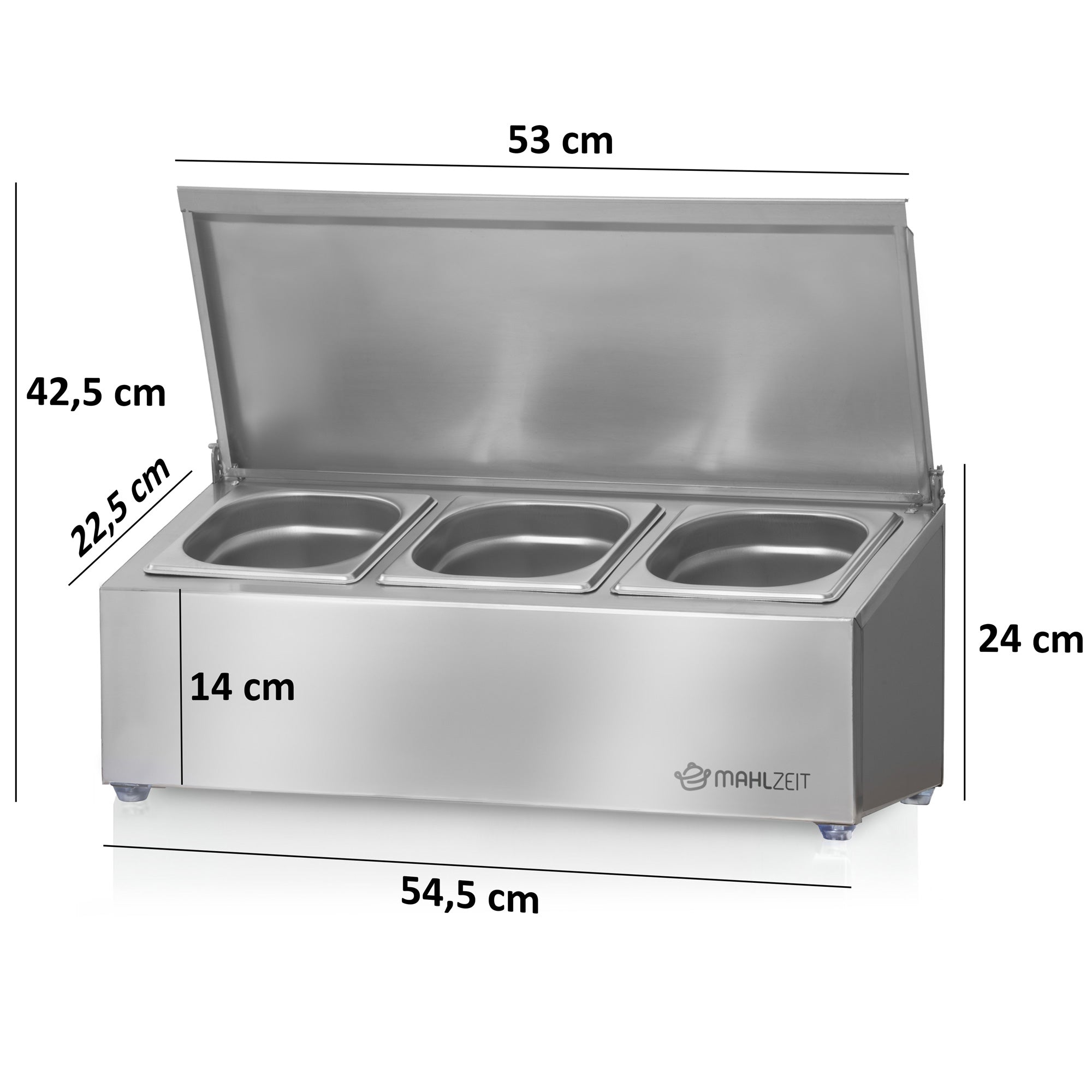Ingredient container, stainless steel, hinged lid, with rubber feet