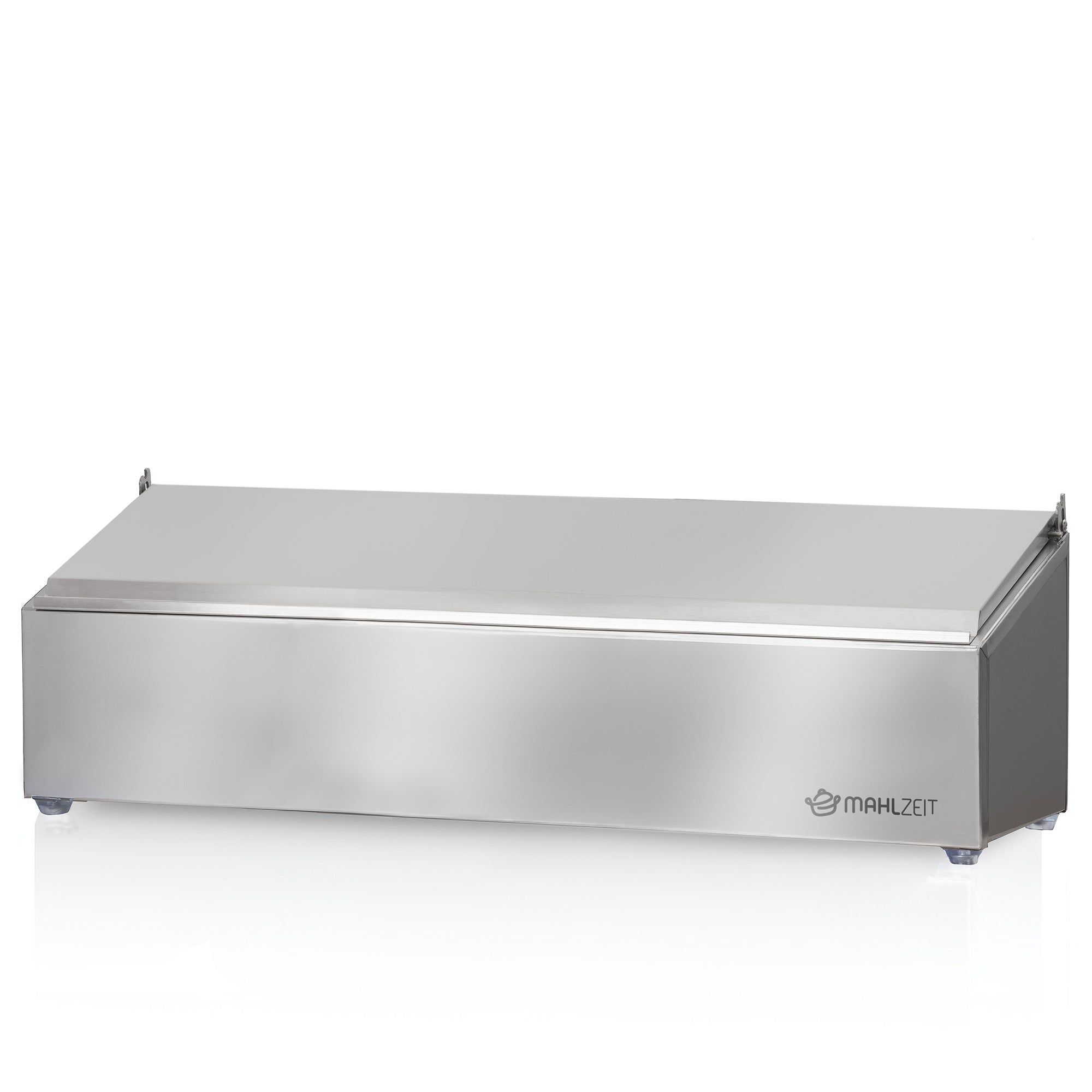 Récipient à ingrédients en acier inoxydable, couvercle à charnière, avec pieds en caoutchouc