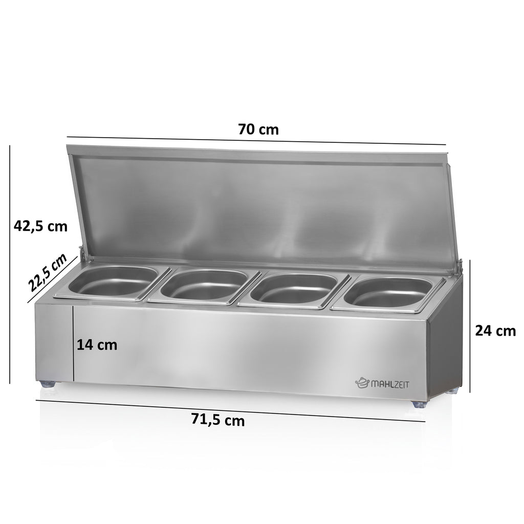 Récipient à ingrédients en acier inoxydable, couvercle à charnière, avec pieds en caoutchouc