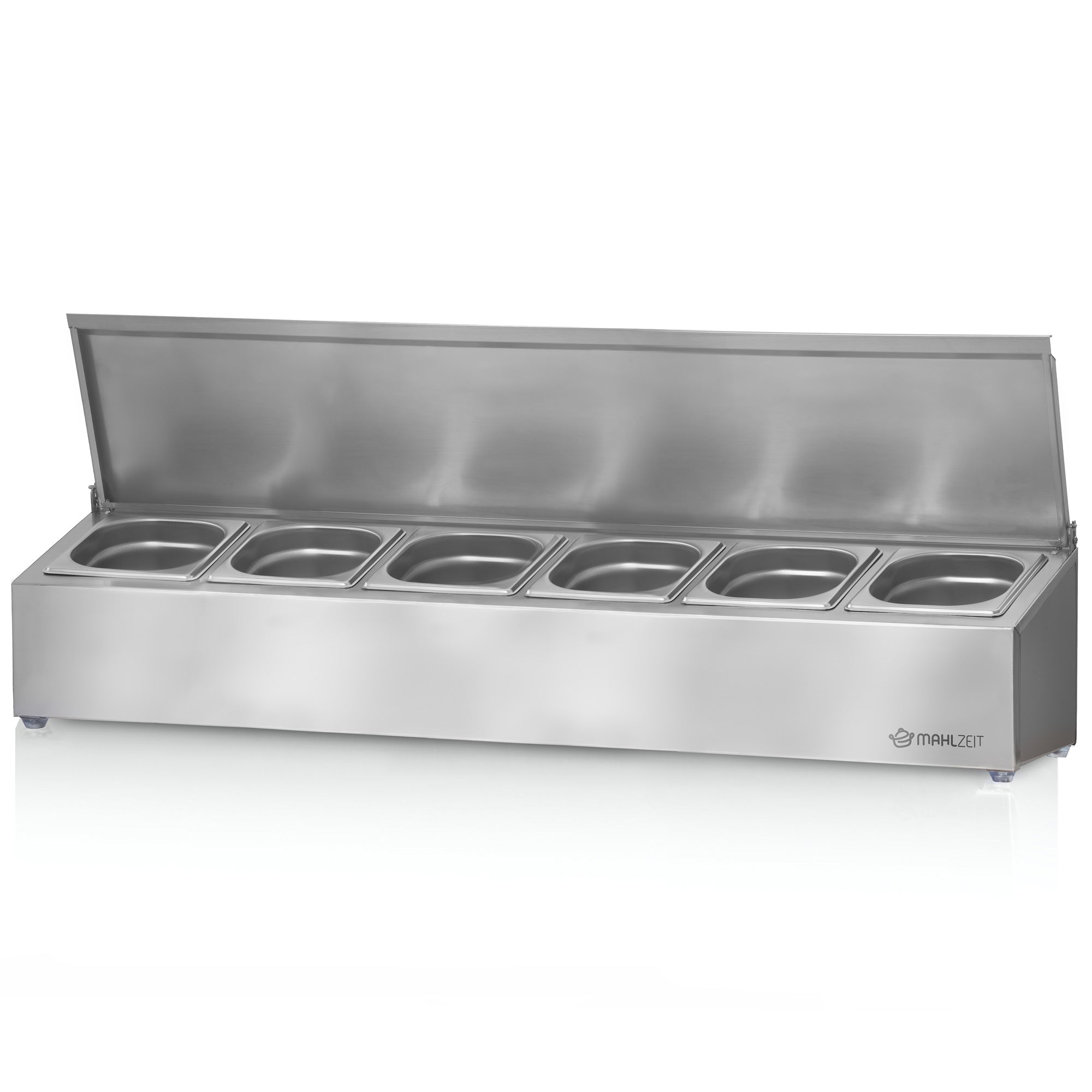 Ingredient container, stainless steel, hinged lid, with rubber feet