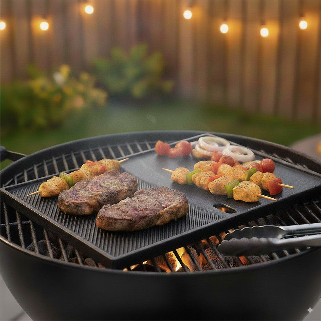 Wendeplatte, 39 x 26,5 cm, Gusseisen, emailliert, Grillplatte