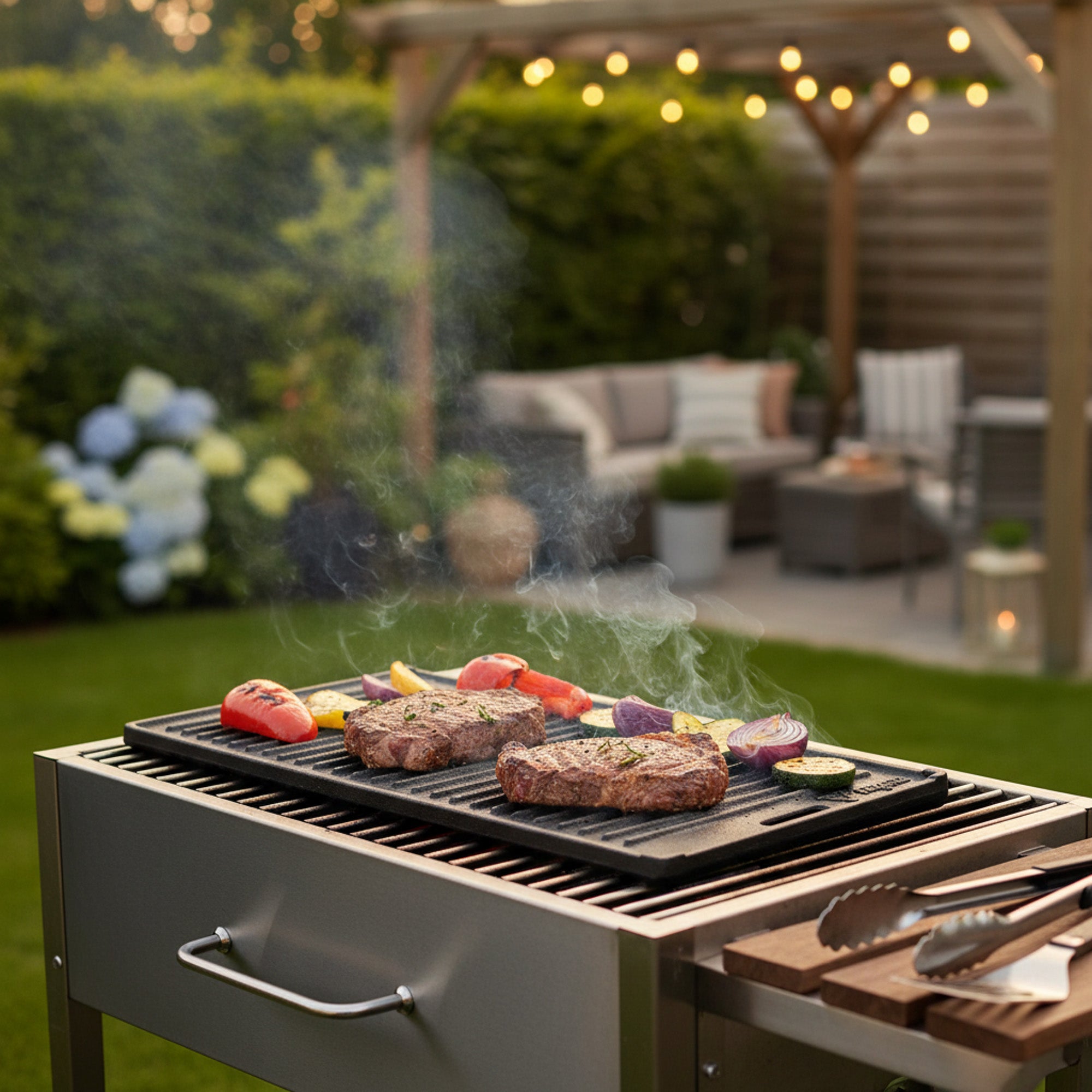 Plaque de cuisson réversible, 45 x 19,5 cm, en fonte émaillée.