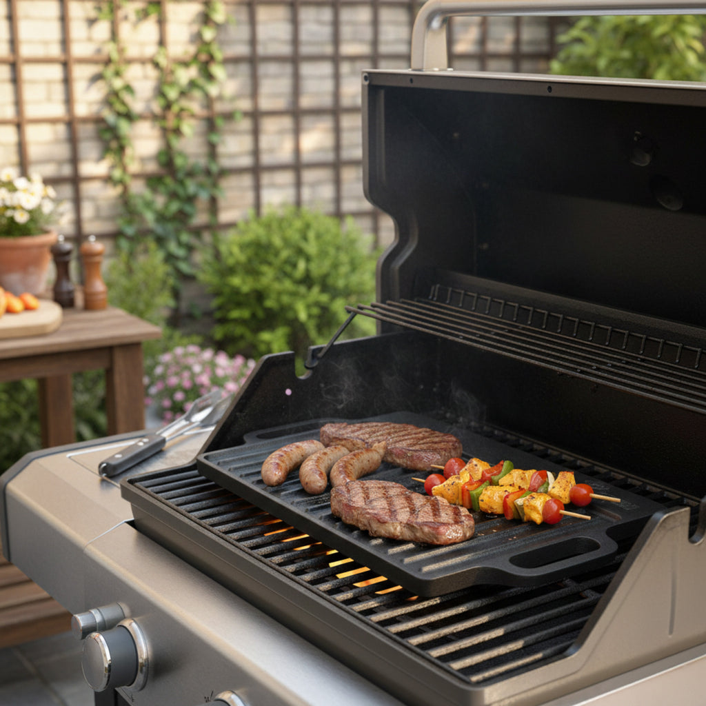 Wendeplatte, 40 x 20,5 cm, Gusseisen, pre-seasoned, mit Griffen, Grillplatte