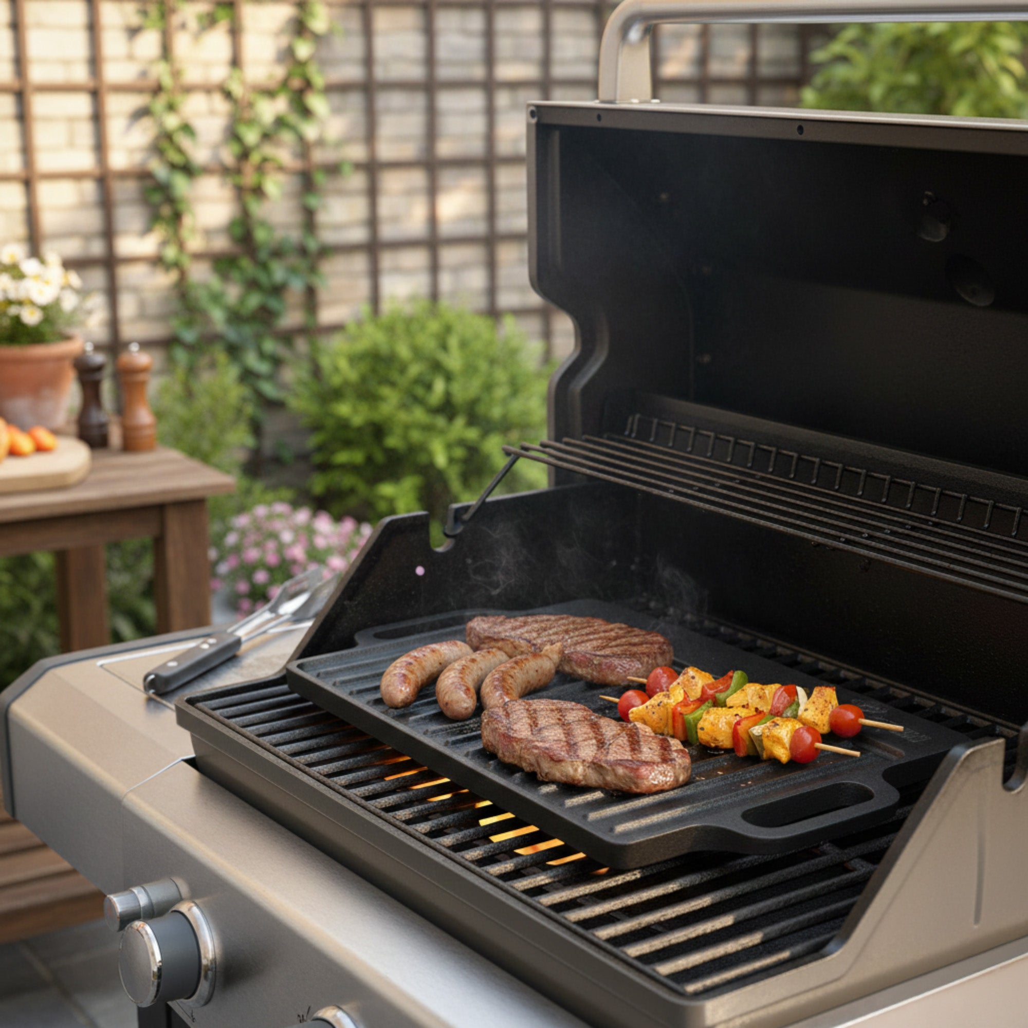 Wendeplatte, 40 x 20,5 cm, Gusseisen, pre-seasoned, mit Griffen, Grillplatte