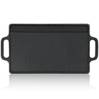 Plaque de cuisson réversible, 40 x 20,5 cm, en fonte pré-culottée, avec poignées et grille.