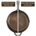 Gusseisenpfanne, poliert, zwei Ausgießer, inkl. Deckel