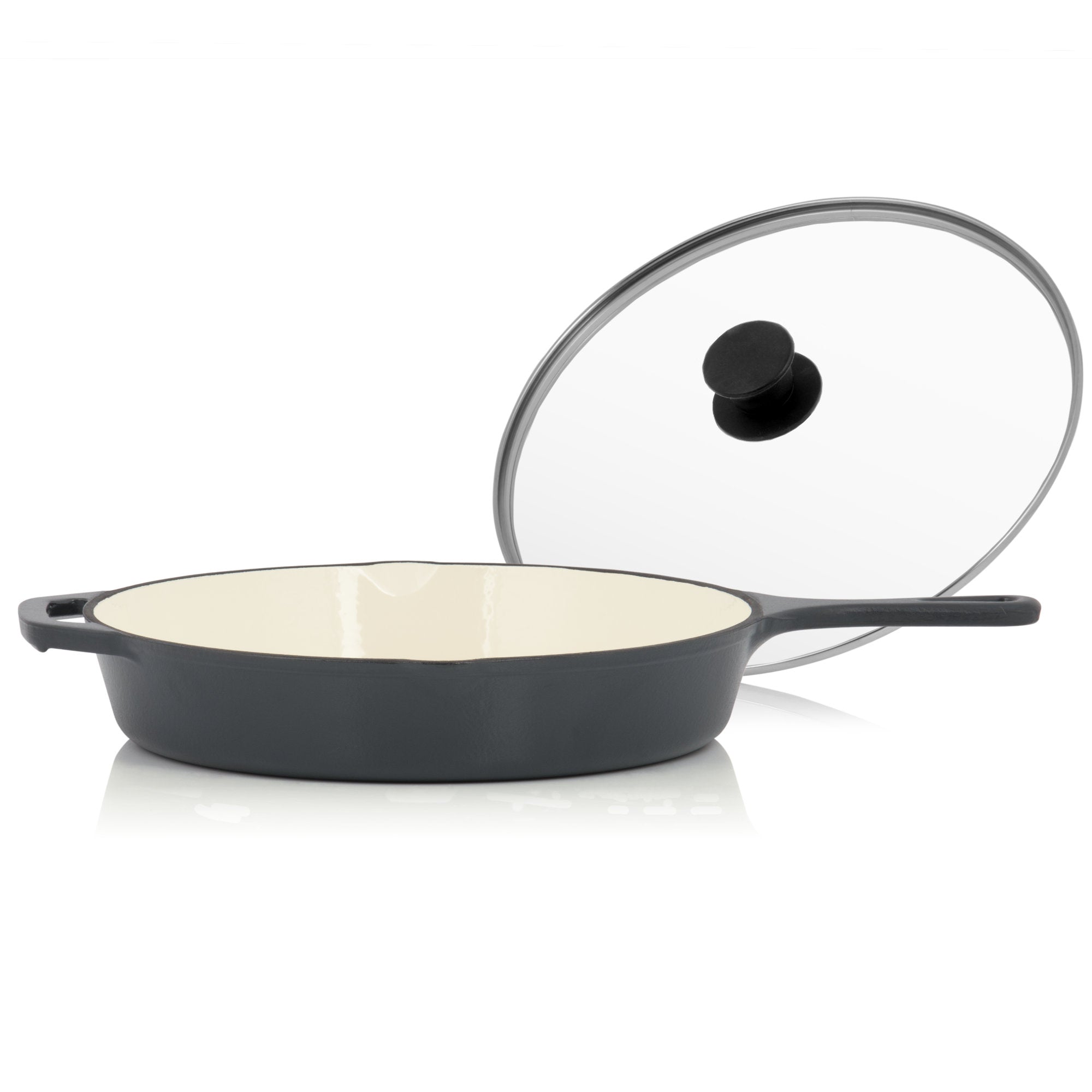 Batterie de cuisine 3 pièces en fonte émaillée, avec couvercle.