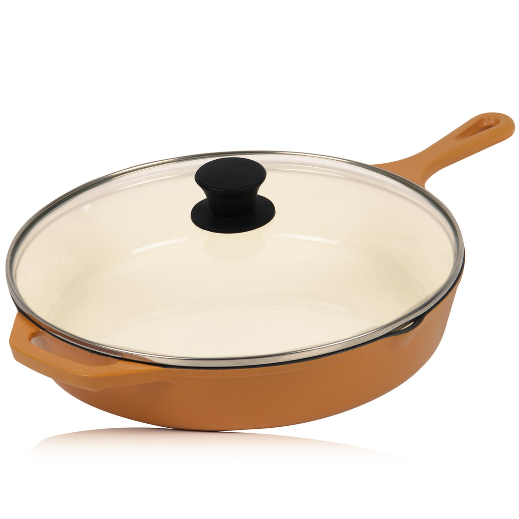 Batterie de cuisine 3 pièces en fonte émaillée, avec couvercle.