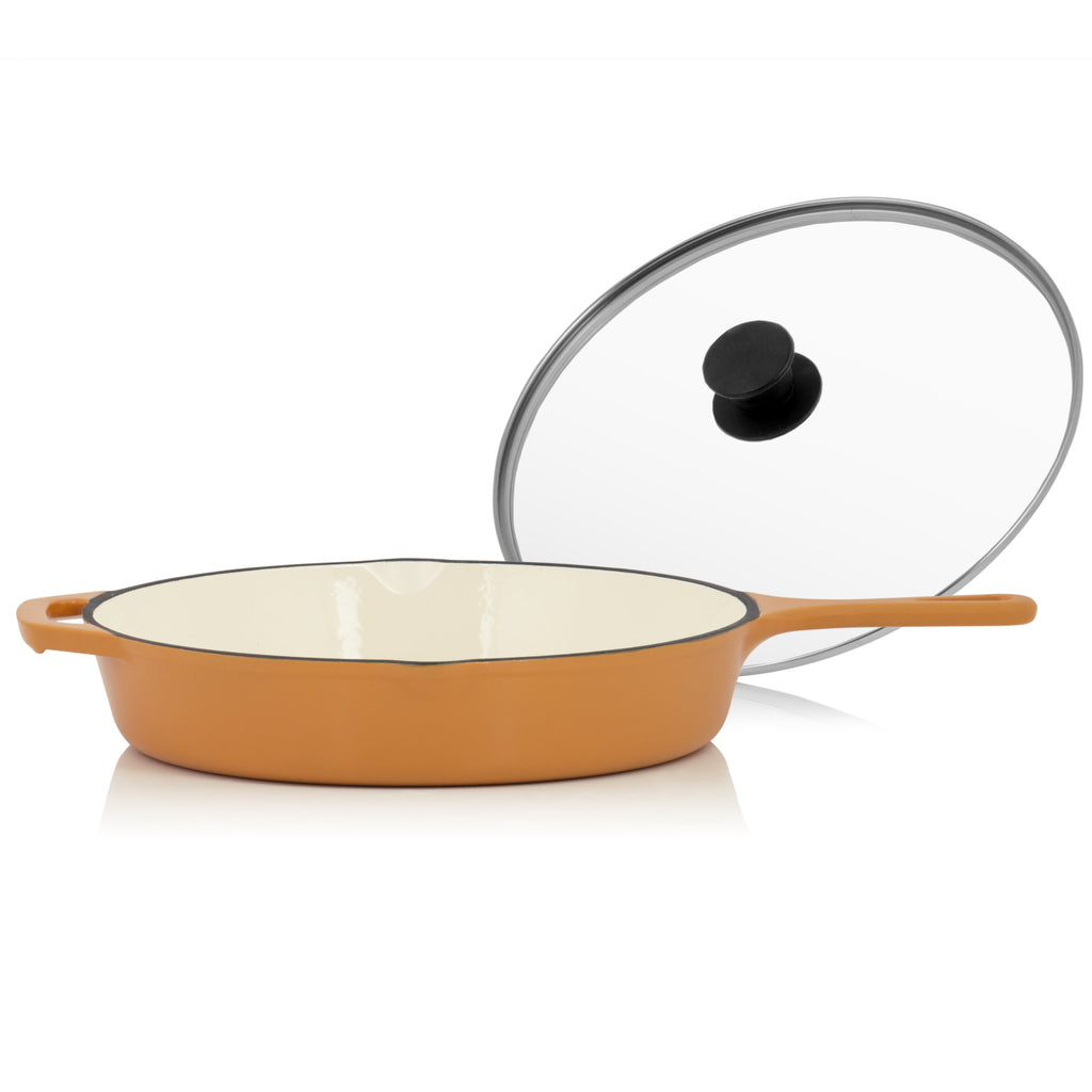 Batterie de cuisine 3 pièces en fonte émaillée, avec couvercle.