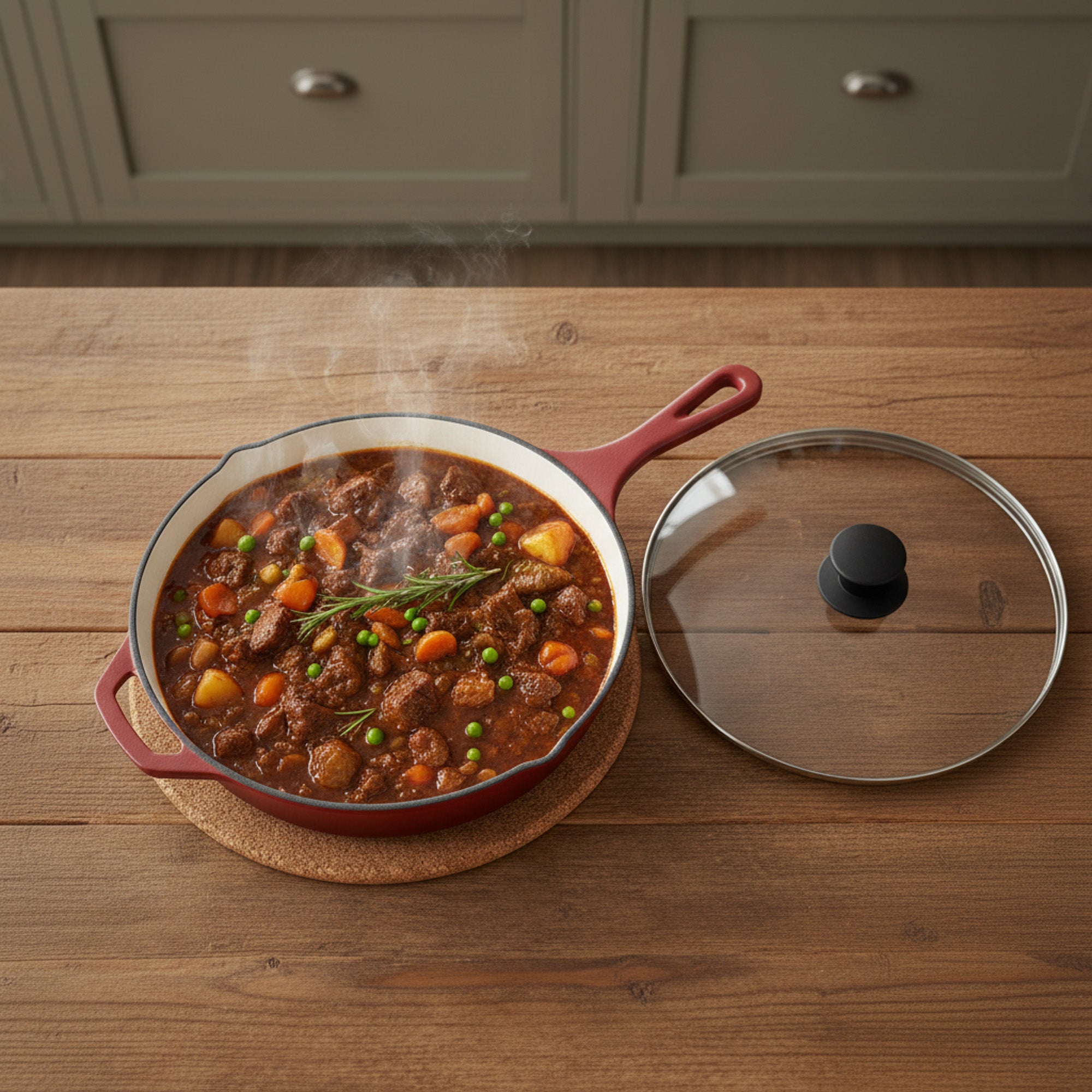 Cast iron pan, enamelled, Ø 29.5 cm, two spouts, including lid
