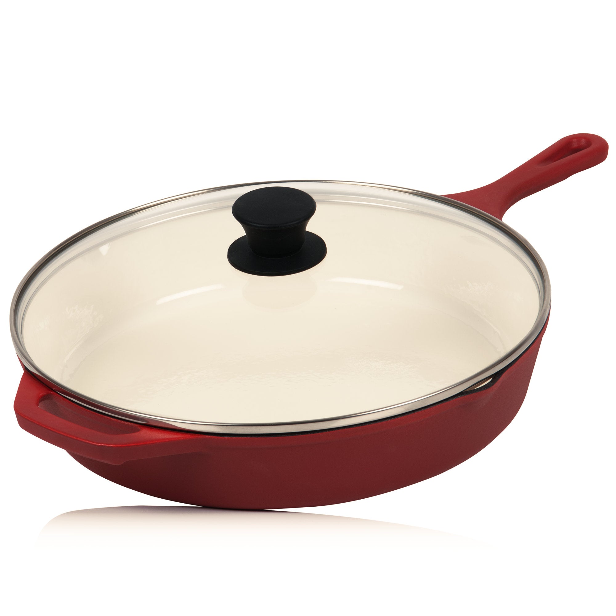 Cast iron pan, enamelled, Ø 29.5 cm, two spouts, including lid