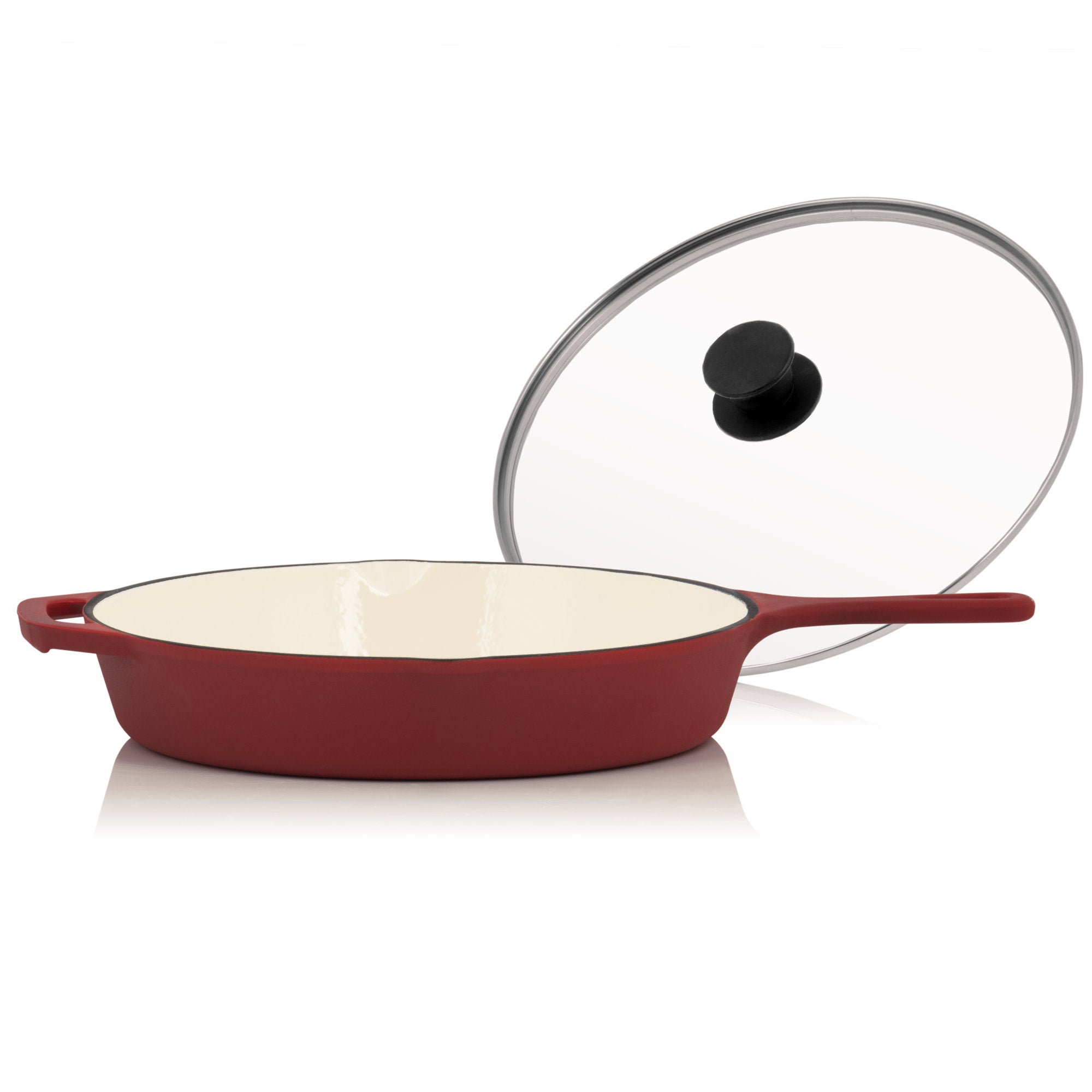 Cast iron pan, enamelled, Ø 29.5 cm, two spouts, including lid