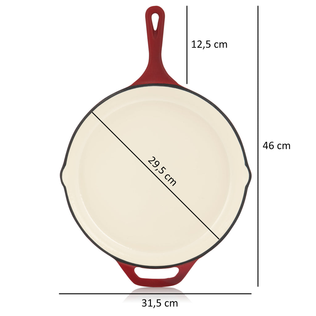 Cast iron pan, enamelled, Ø 29.5 cm, two spouts, including lid