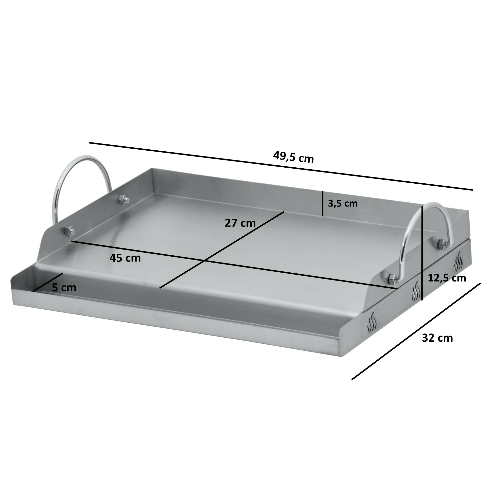 Plancha en acier inoxydable, avec poignées et égouttoir