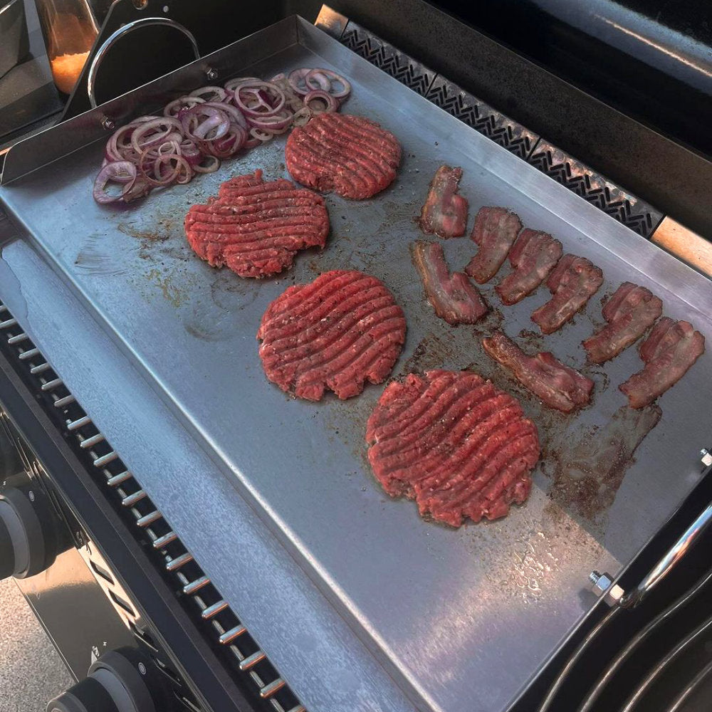 Plancha, Edelstahl, mit Griffen und Ablaufrinne