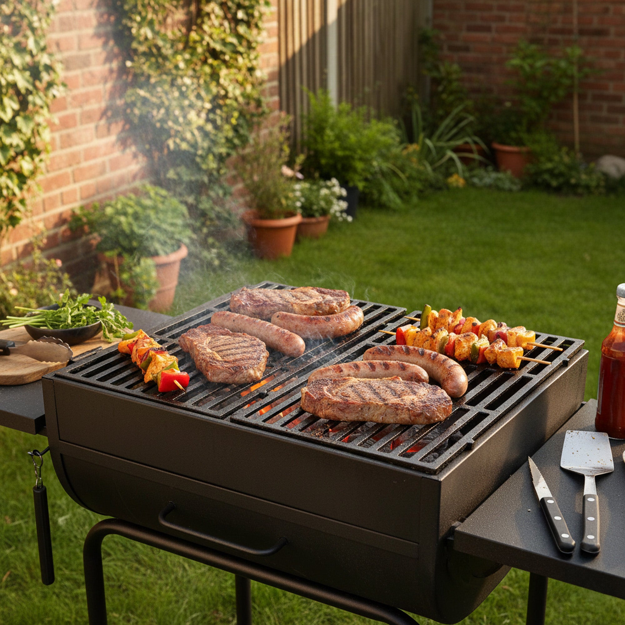 Grille de barbecue, lot de 2, en fonte