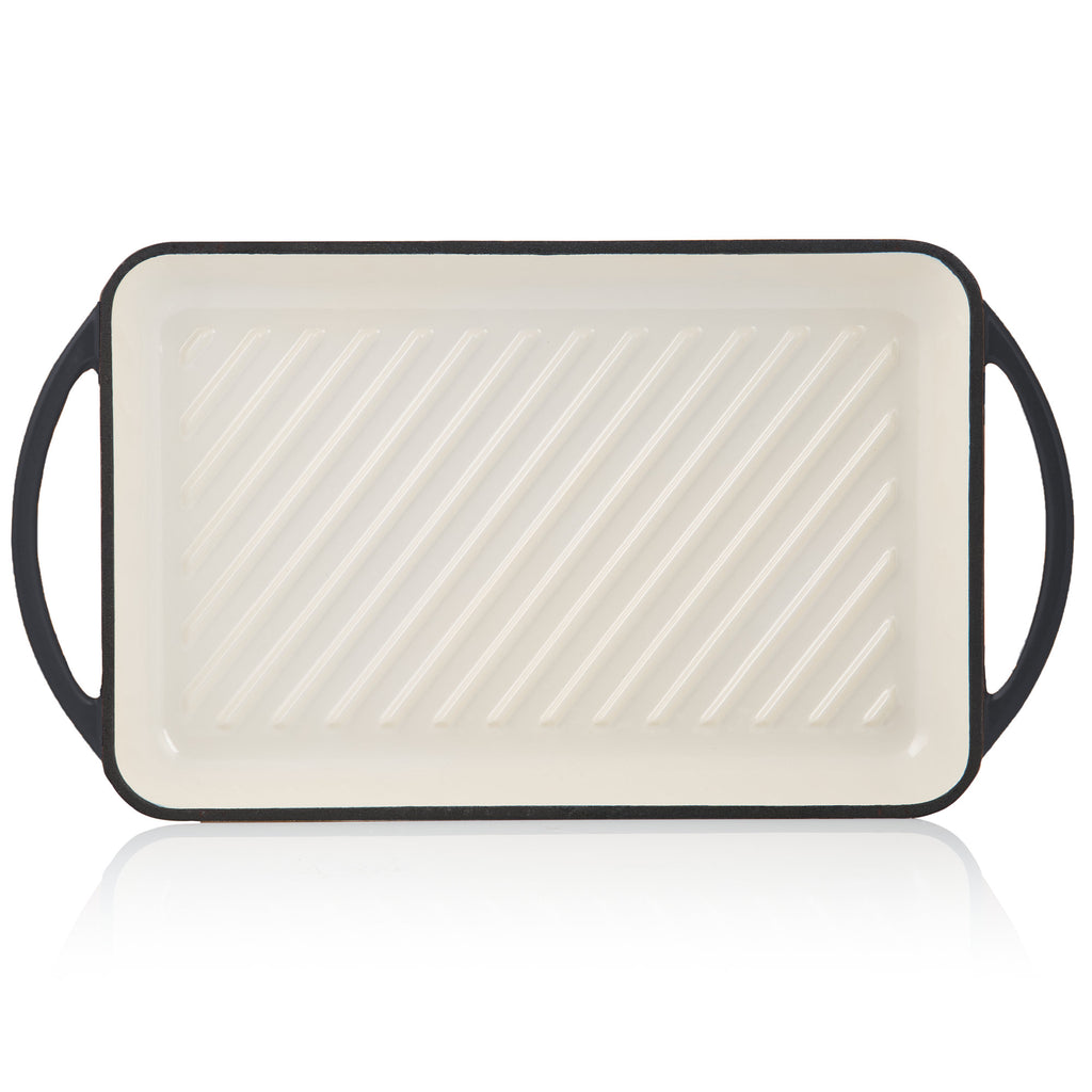 Griddle plate, 39.5 x 22 x 3.5 cm, cast iron, enamelled, including two handles