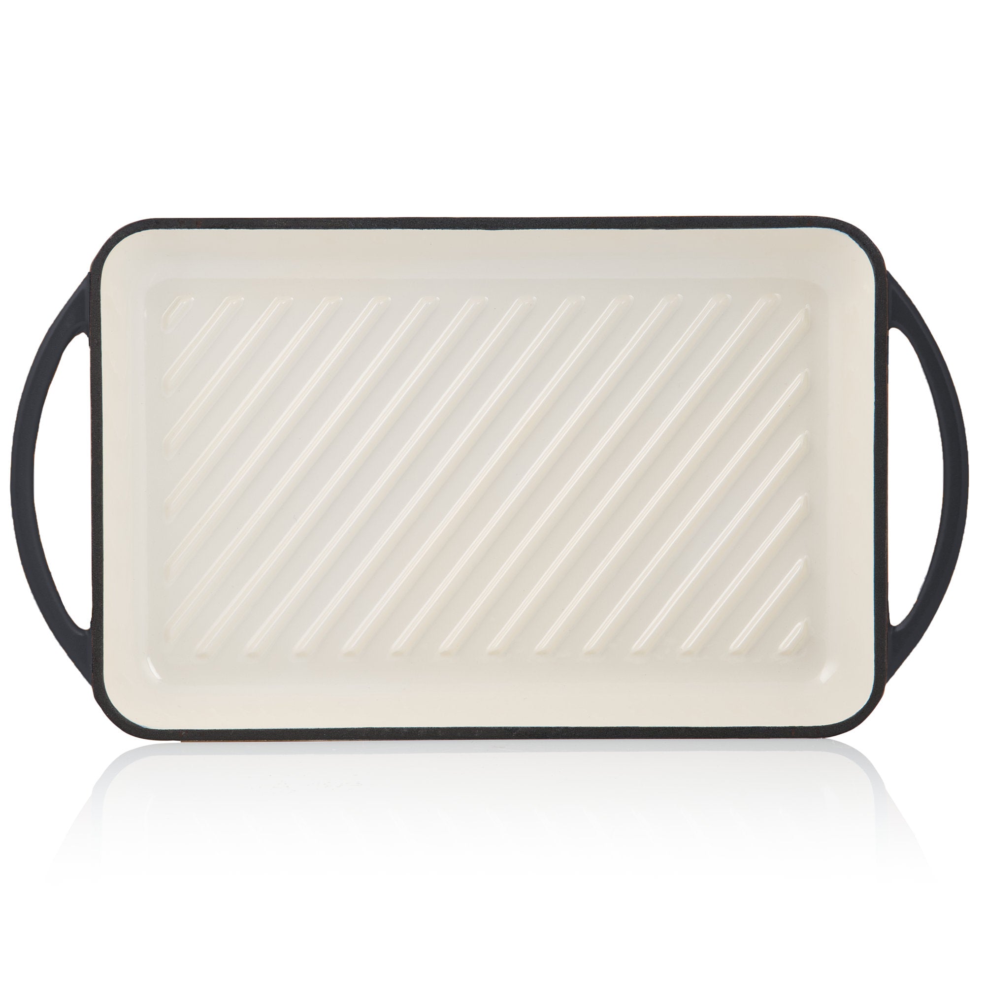 Griddle plate, 39.5 x 22 x 3.5 cm, cast iron, enamelled, including two handles