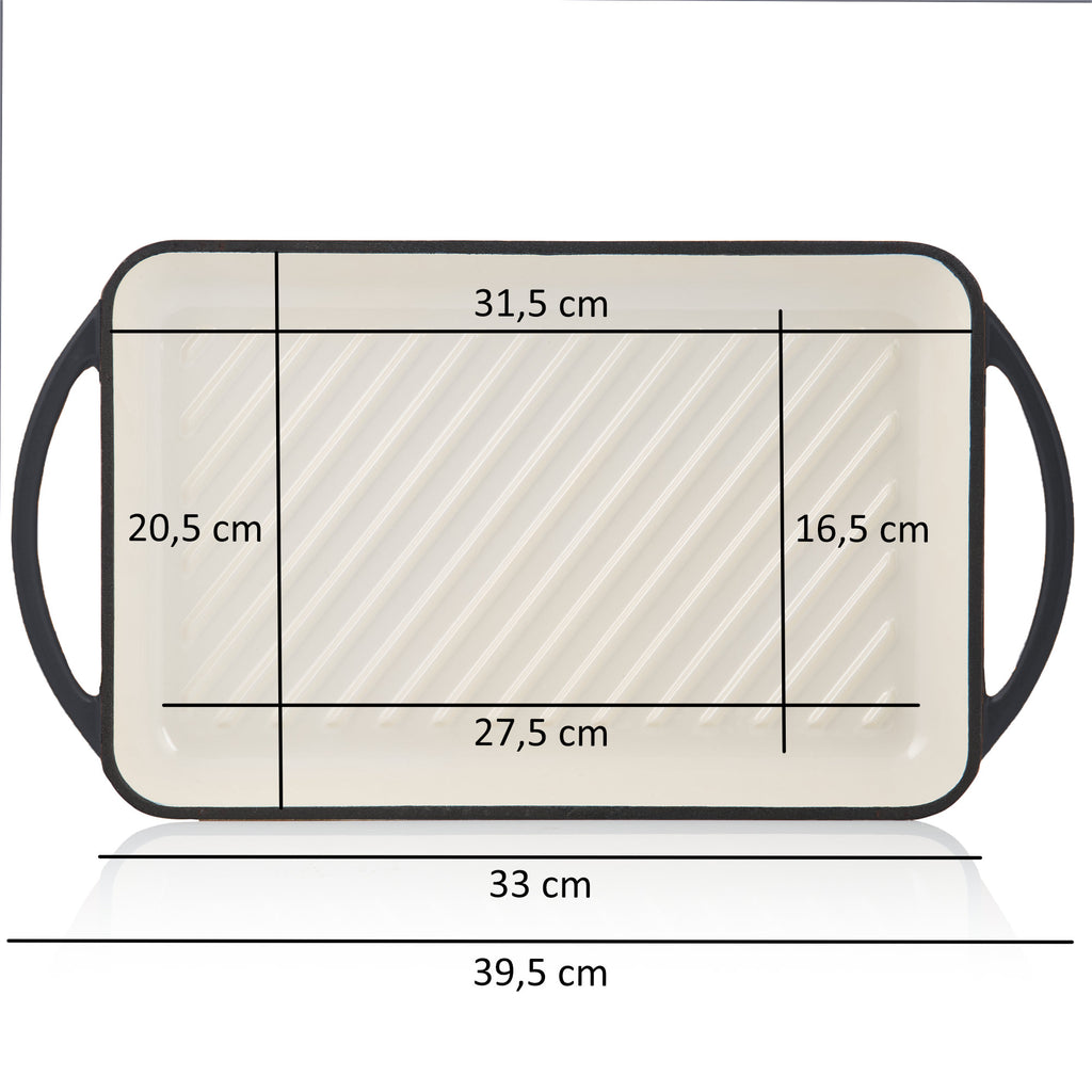 Griddle plate, 39.5 x 22 x 3.5 cm, cast iron, enamelled, including two handles