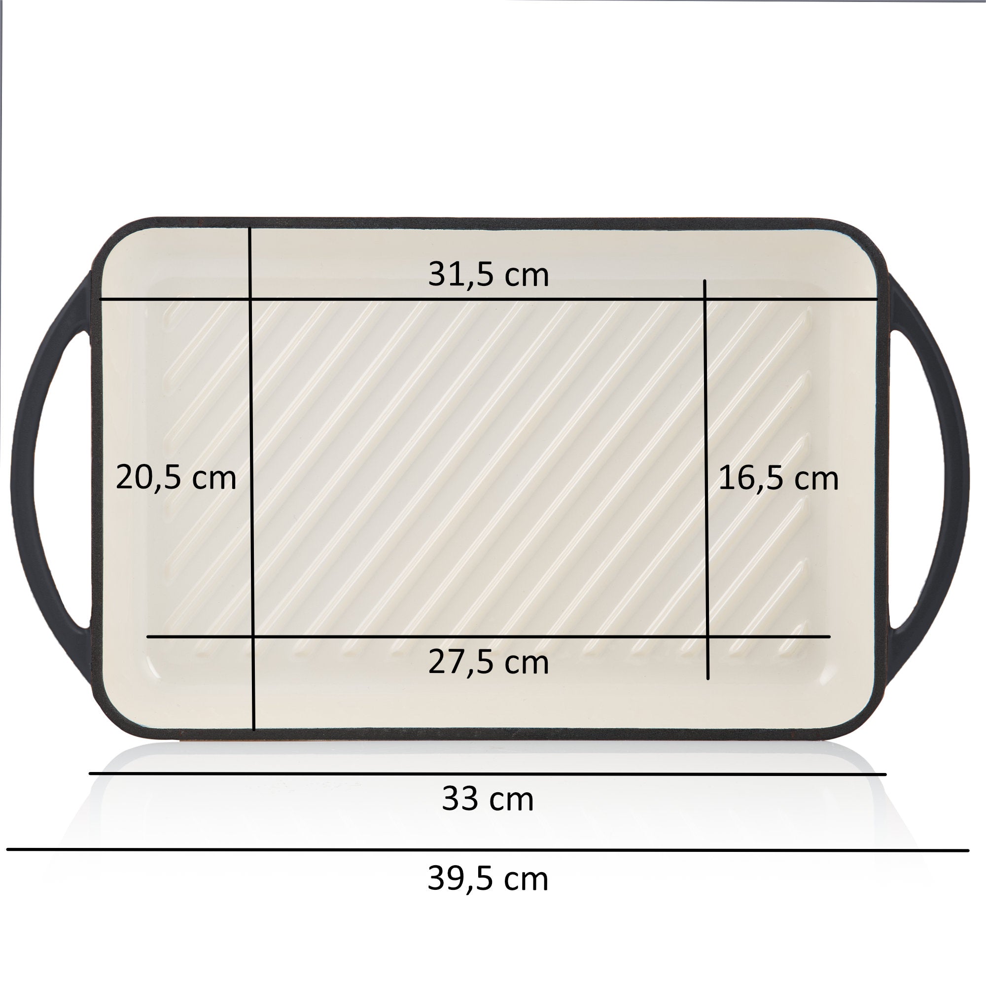 Griddle plate, 39.5 x 22 x 3.5 cm, cast iron, enamelled, including two handles