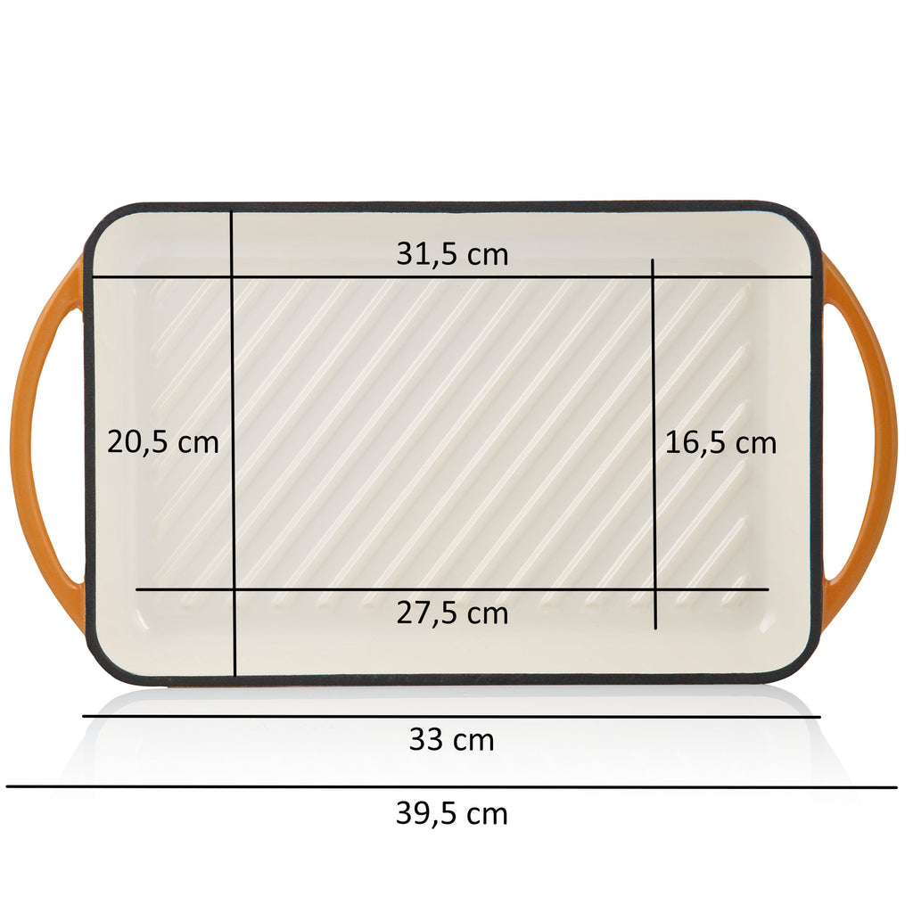 Griddle plate, 39.5 x 22 x 3.5 cm, cast iron, enamelled, including two handles