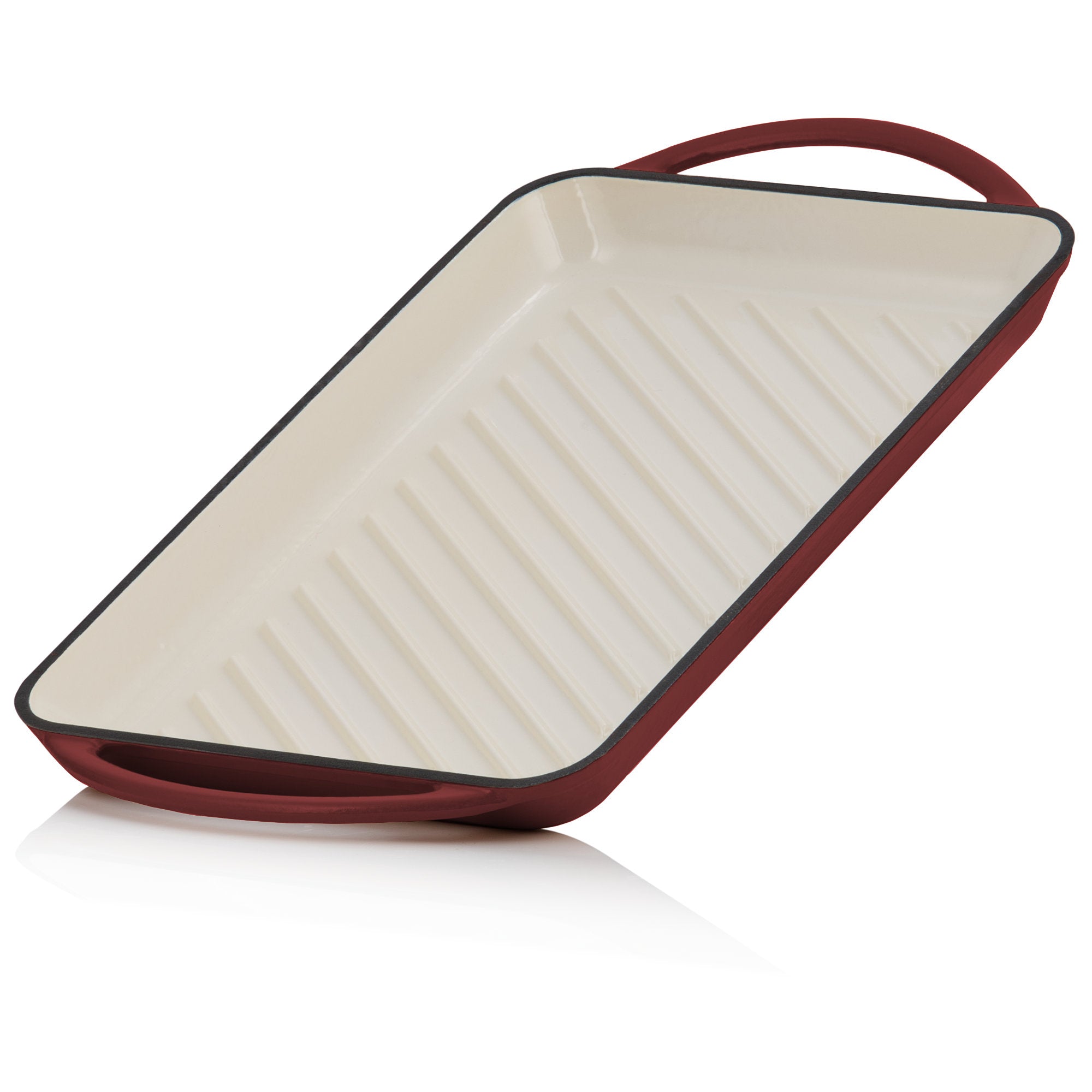 Griddle plate, 39.5 x 22 x 3.5 cm, cast iron, enamelled, including two handles