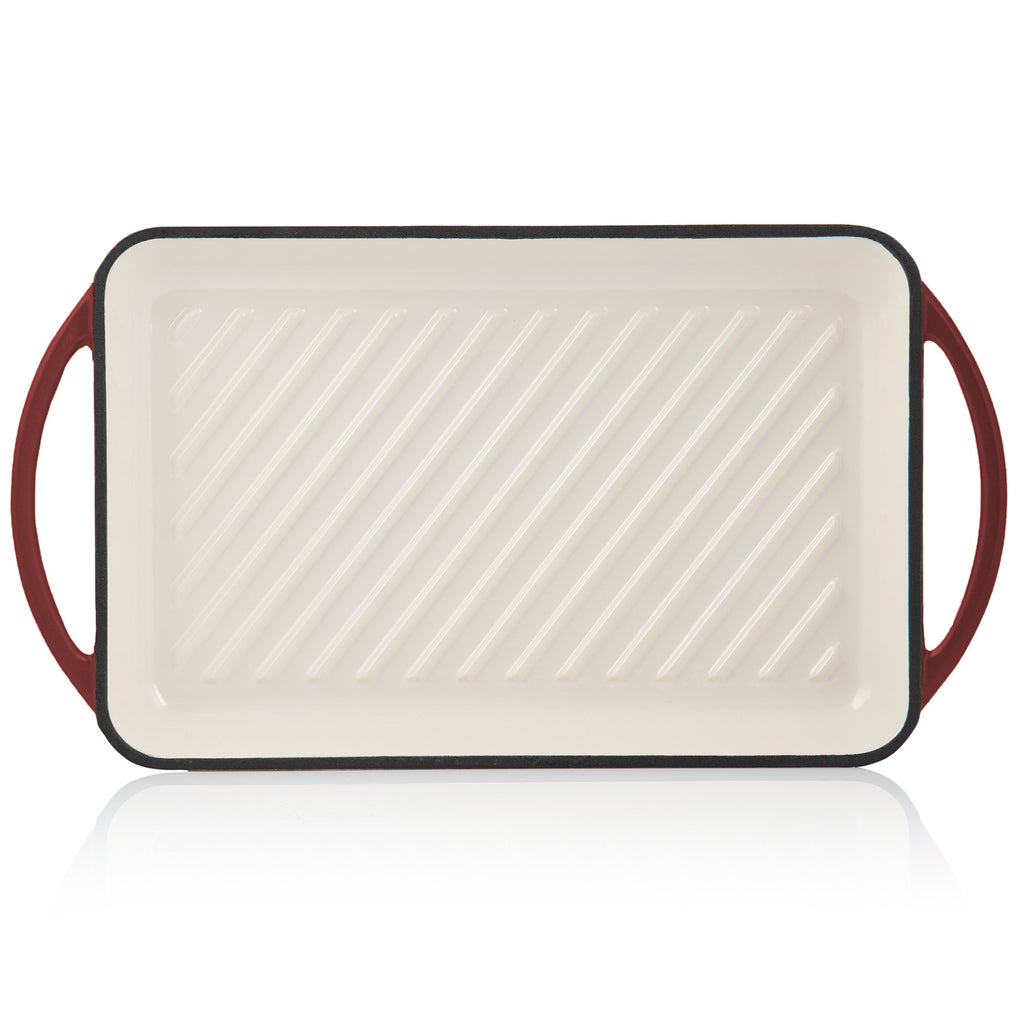 Griddle plate, 39.5 x 22 x 3.5 cm, cast iron, enamelled, including two handles