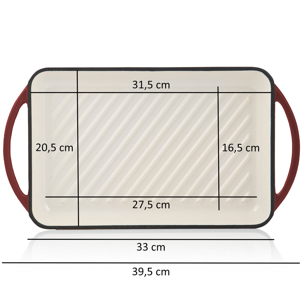 Griddle plate, 39.5 x 22 x 3.5 cm, cast iron, enamelled, including two handles