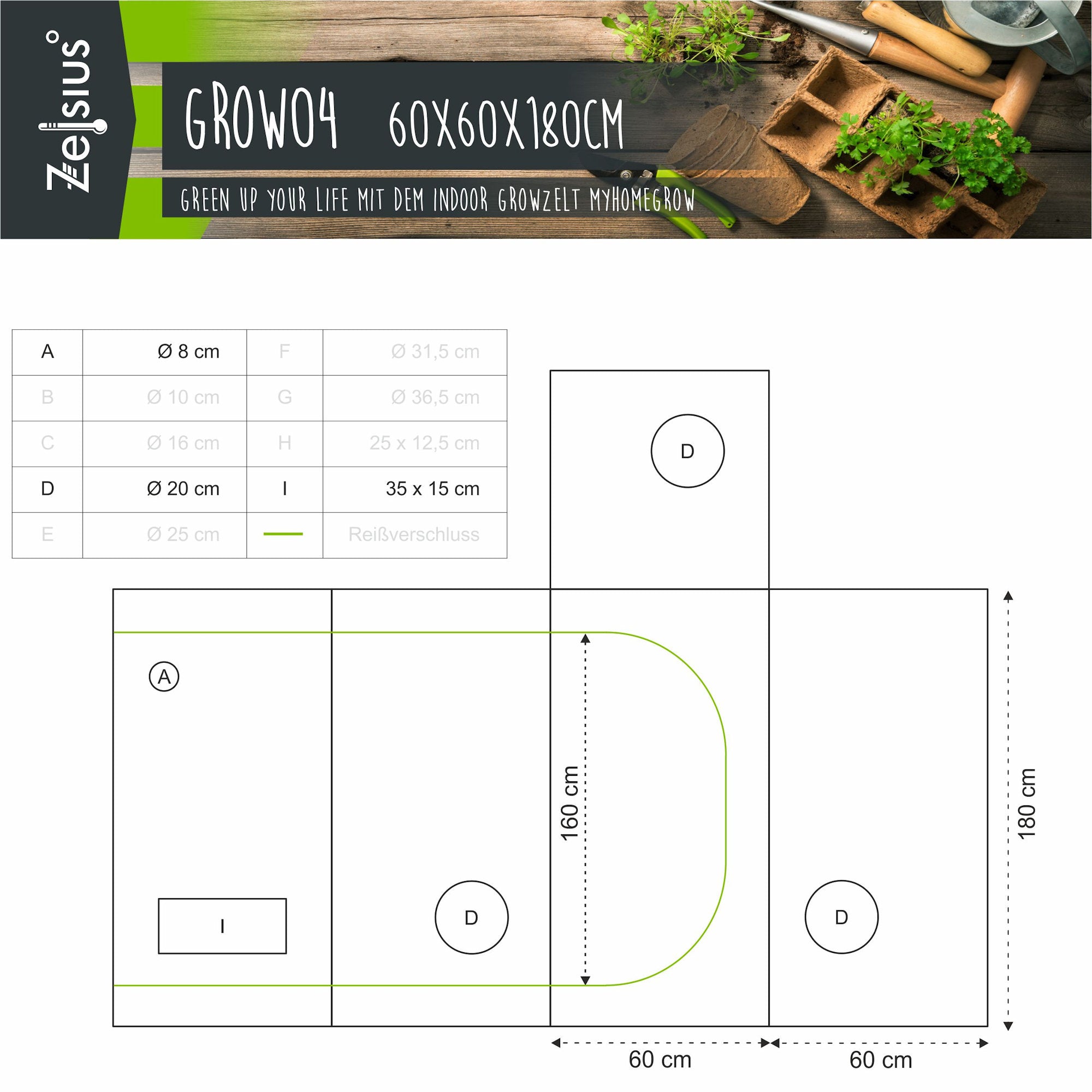 zelsius zelt Zuchtzelt, 60 x 60 x 180 cm, Pflanzenzucht Indoor – CS-Trading