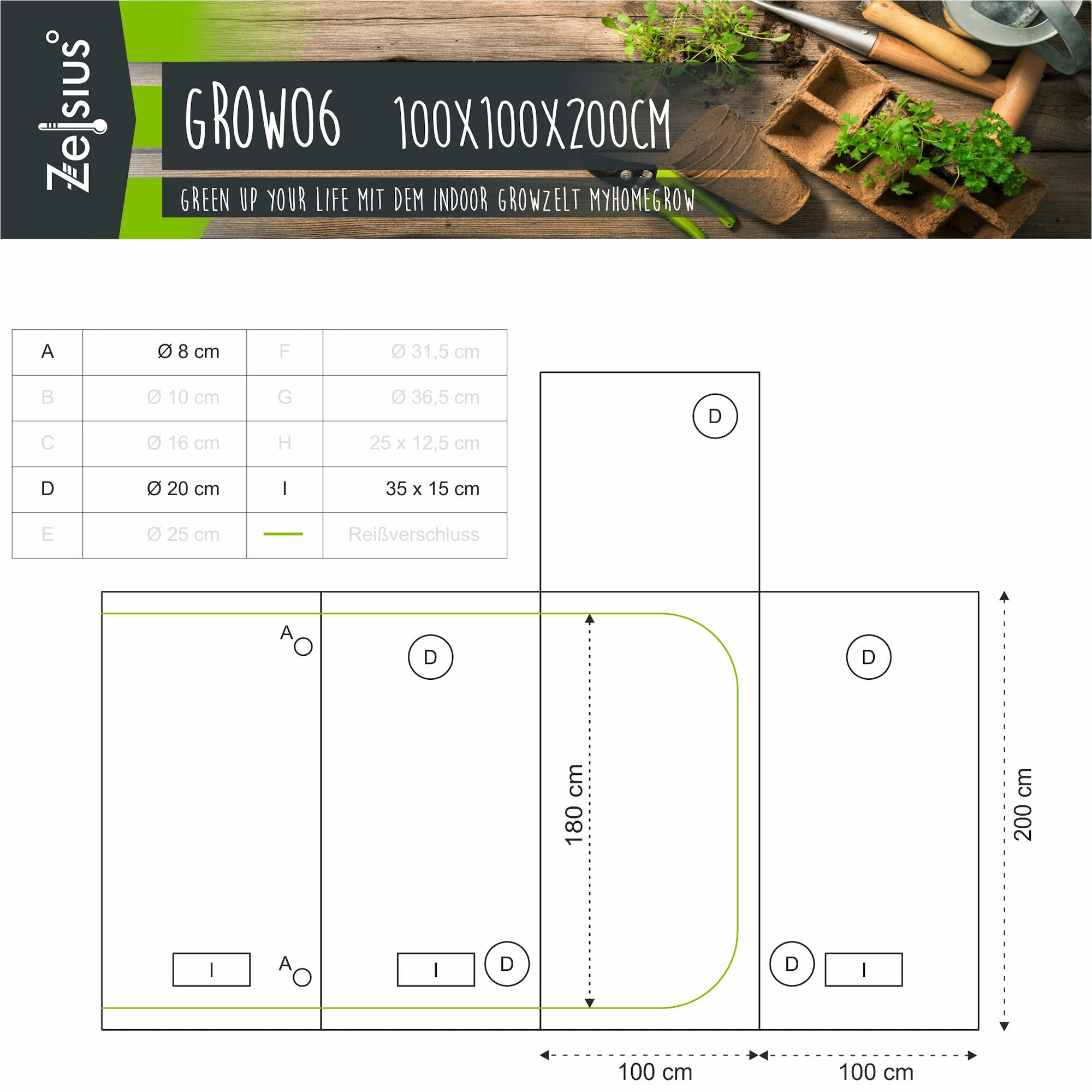 Zuchtzelt, 100 x 100 x 200 cm, Pflanzenzucht Indoor