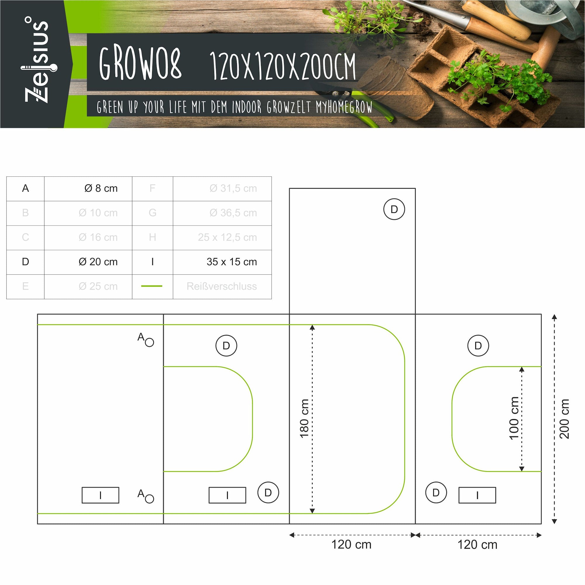 Zuchtzelt, 120 x 120 x 200 cm, Pflanzenzucht Indoor