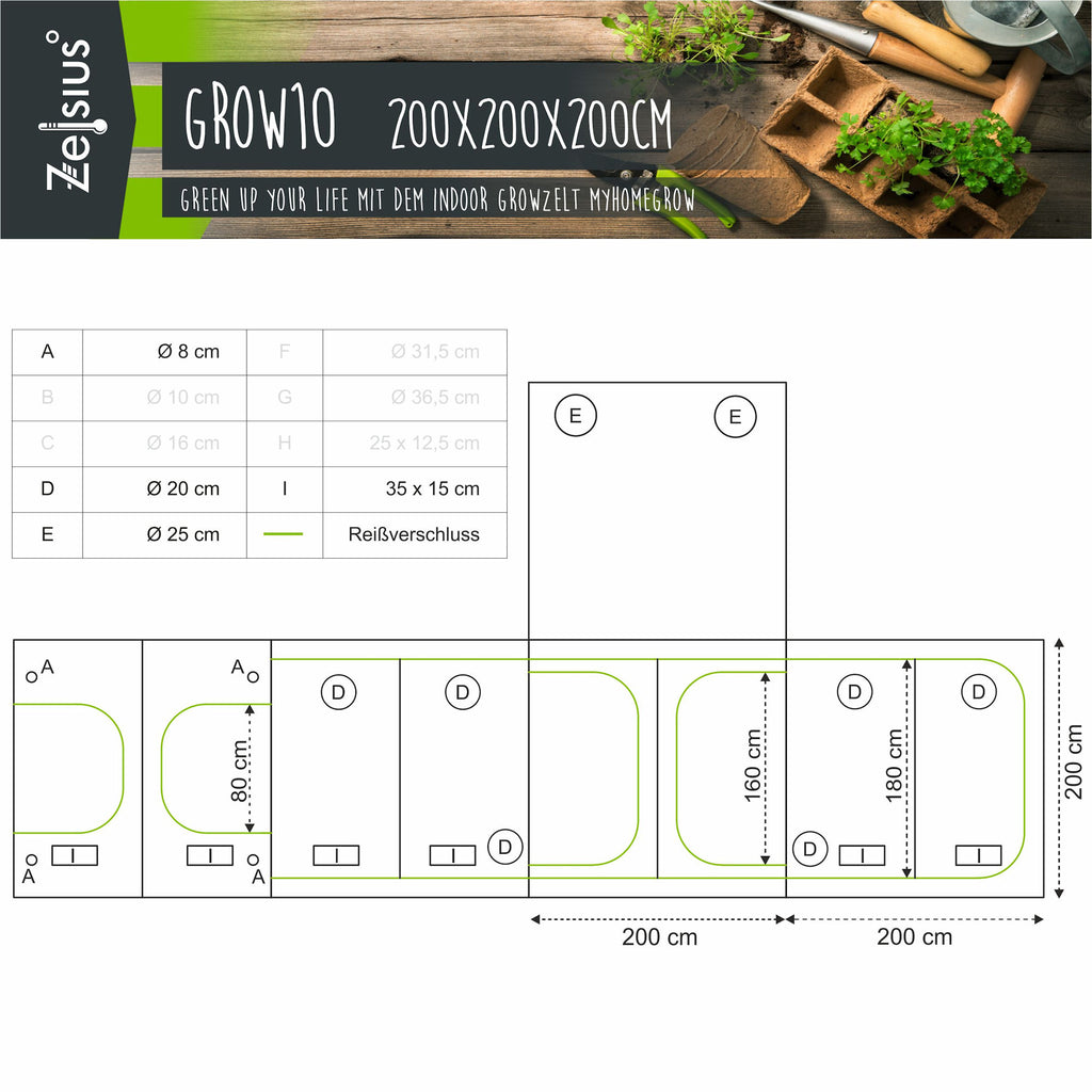 Zuchtzelt, 200 x 200 x 200 cm, Pflanzenzucht Indoor