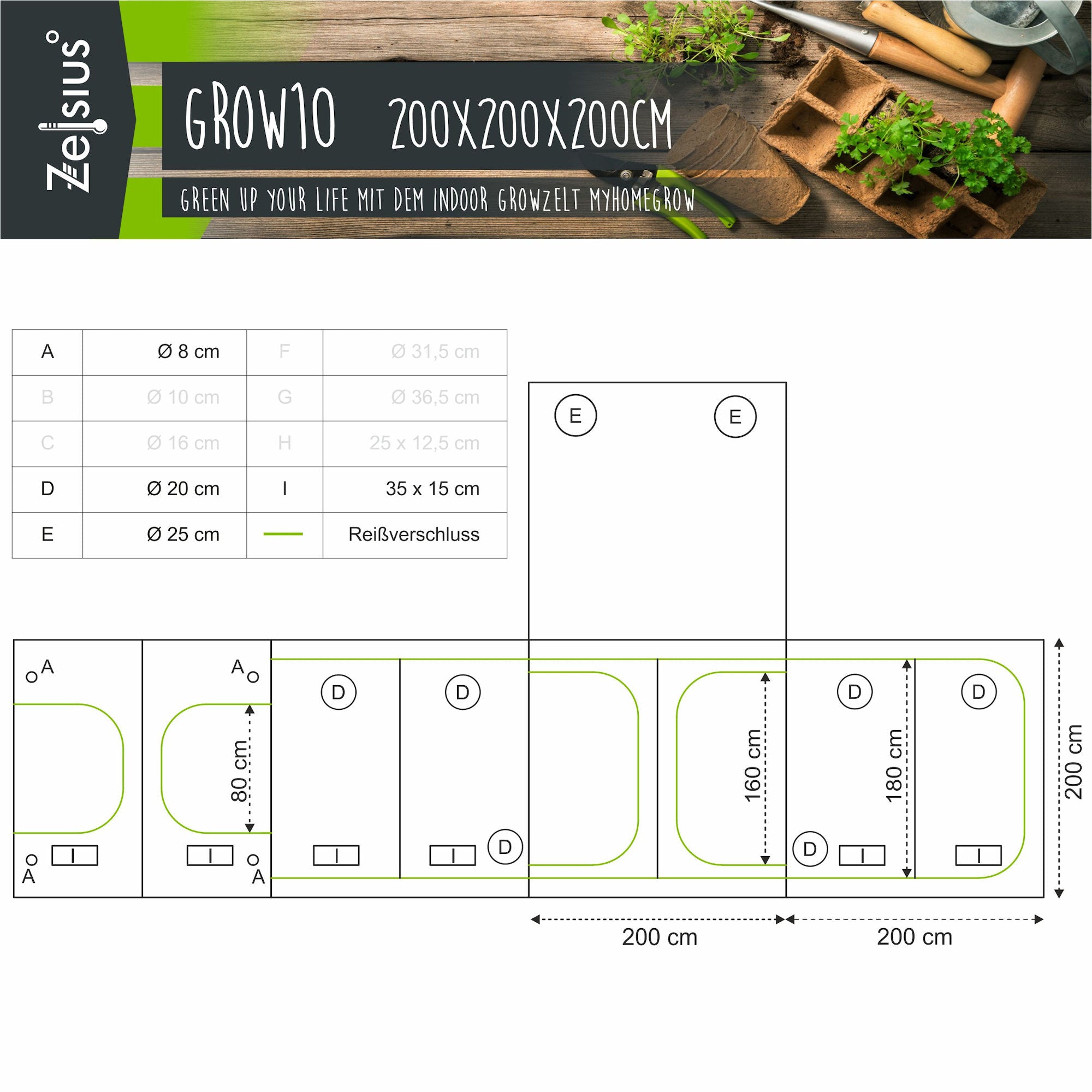 Zuchtzelt, 200 x 200 x 200 cm, Pflanzenzucht Indoor