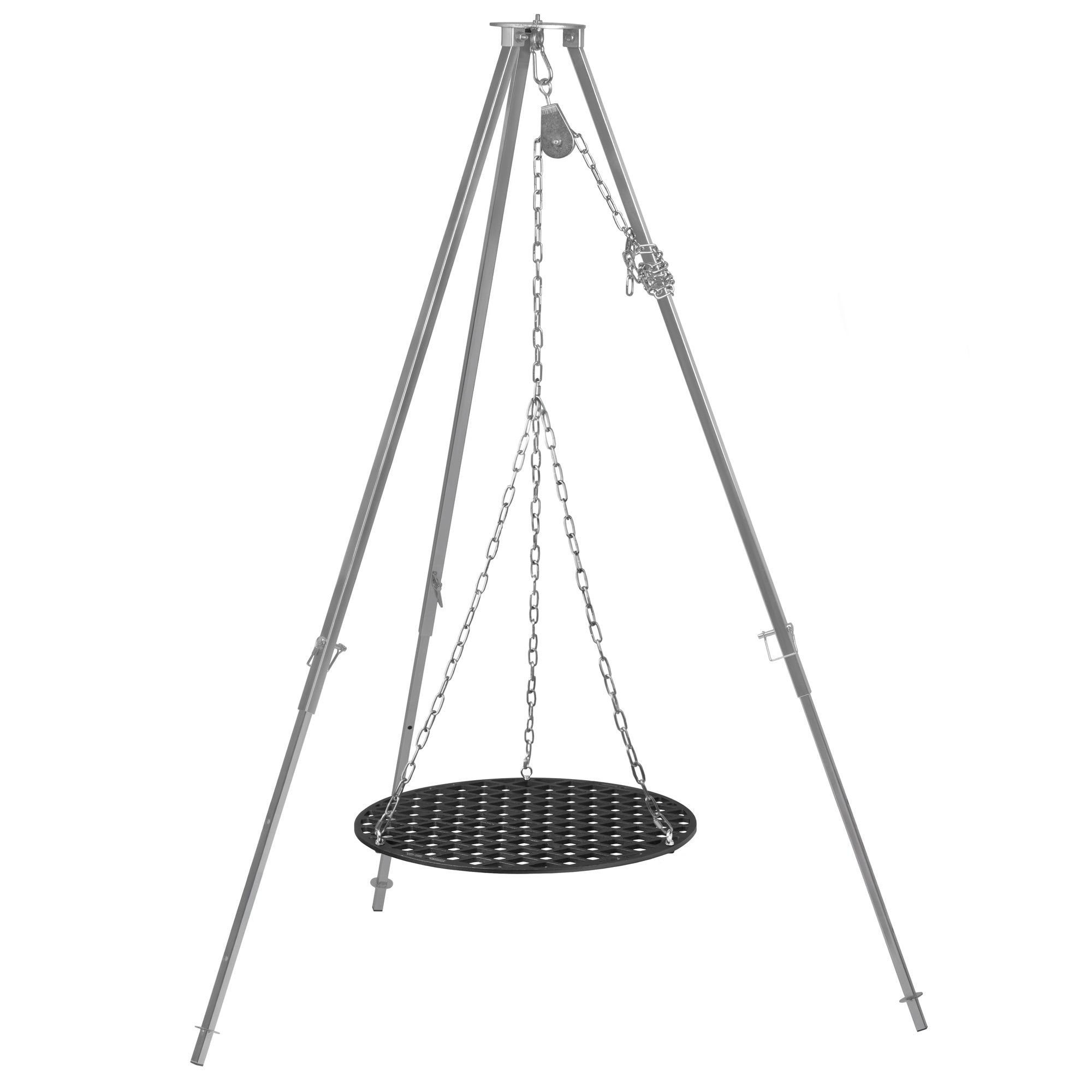 Barbecue trépied, 112 - 178 cm, avec grille de cuisson, Ø 54 cm, en fonte