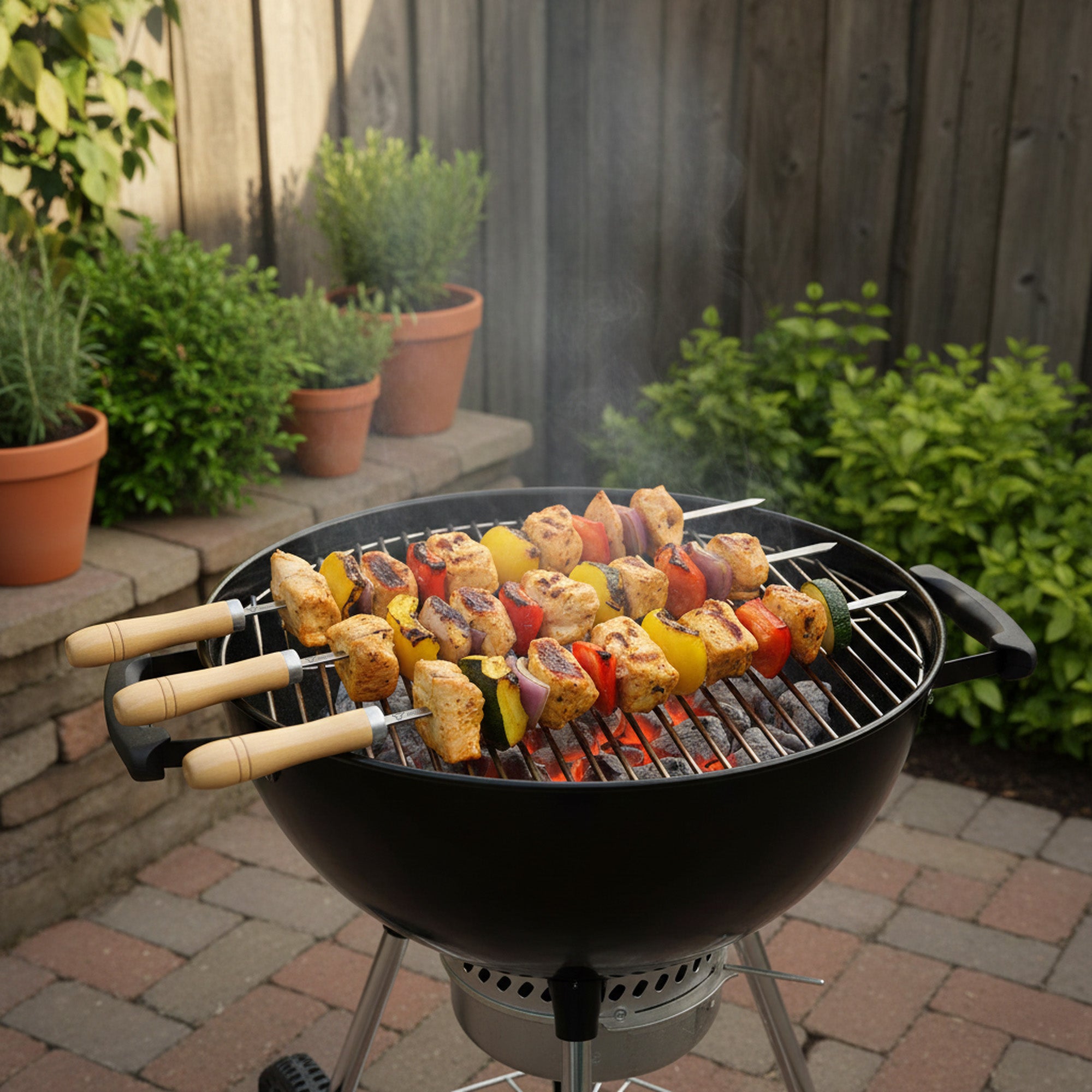 Brochettes pour barbecue, lot de 10, en acier inoxydable, avec manche en bois